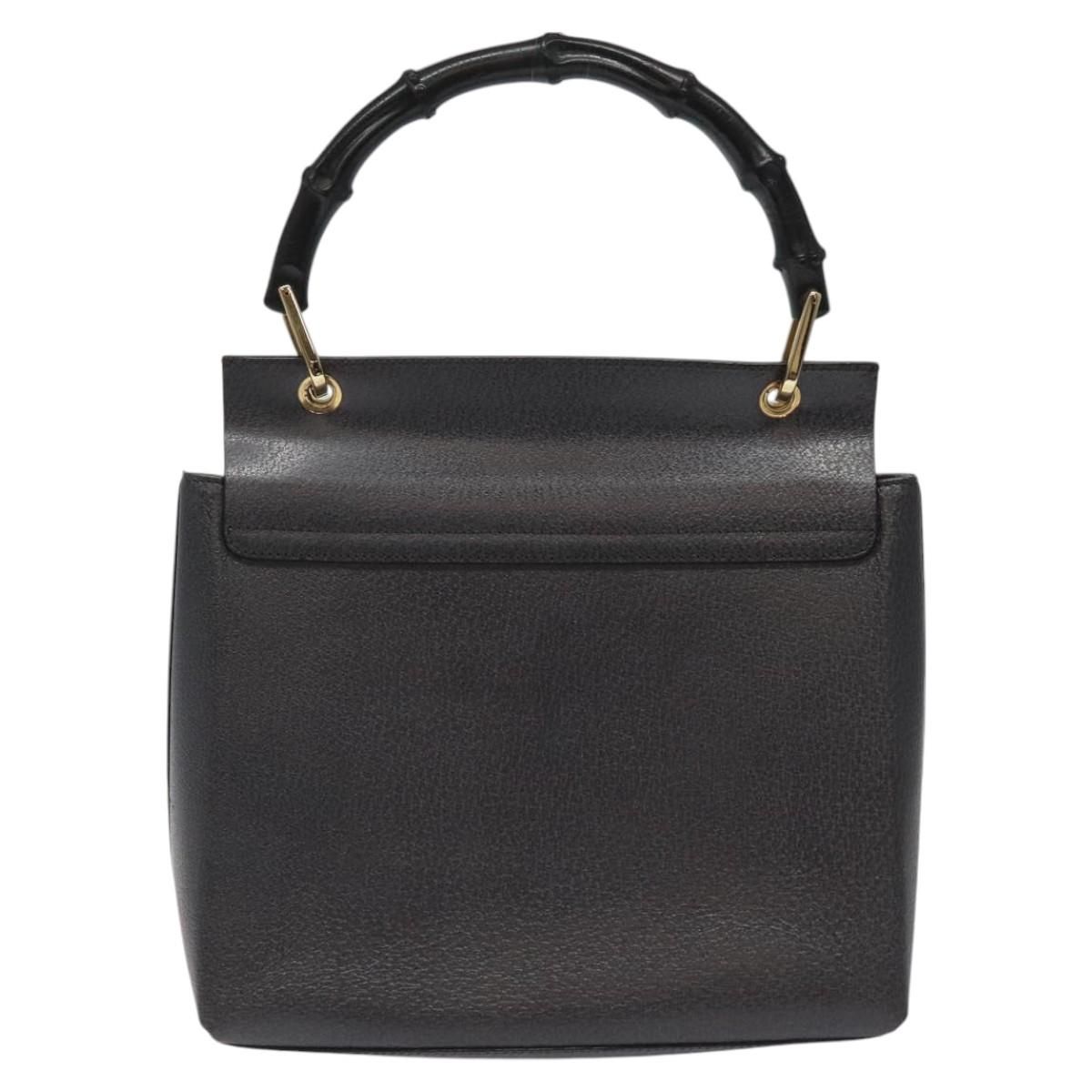 Gucci Bamboo Hand Bag Leather Black Gold 001 3444 1887 Auth