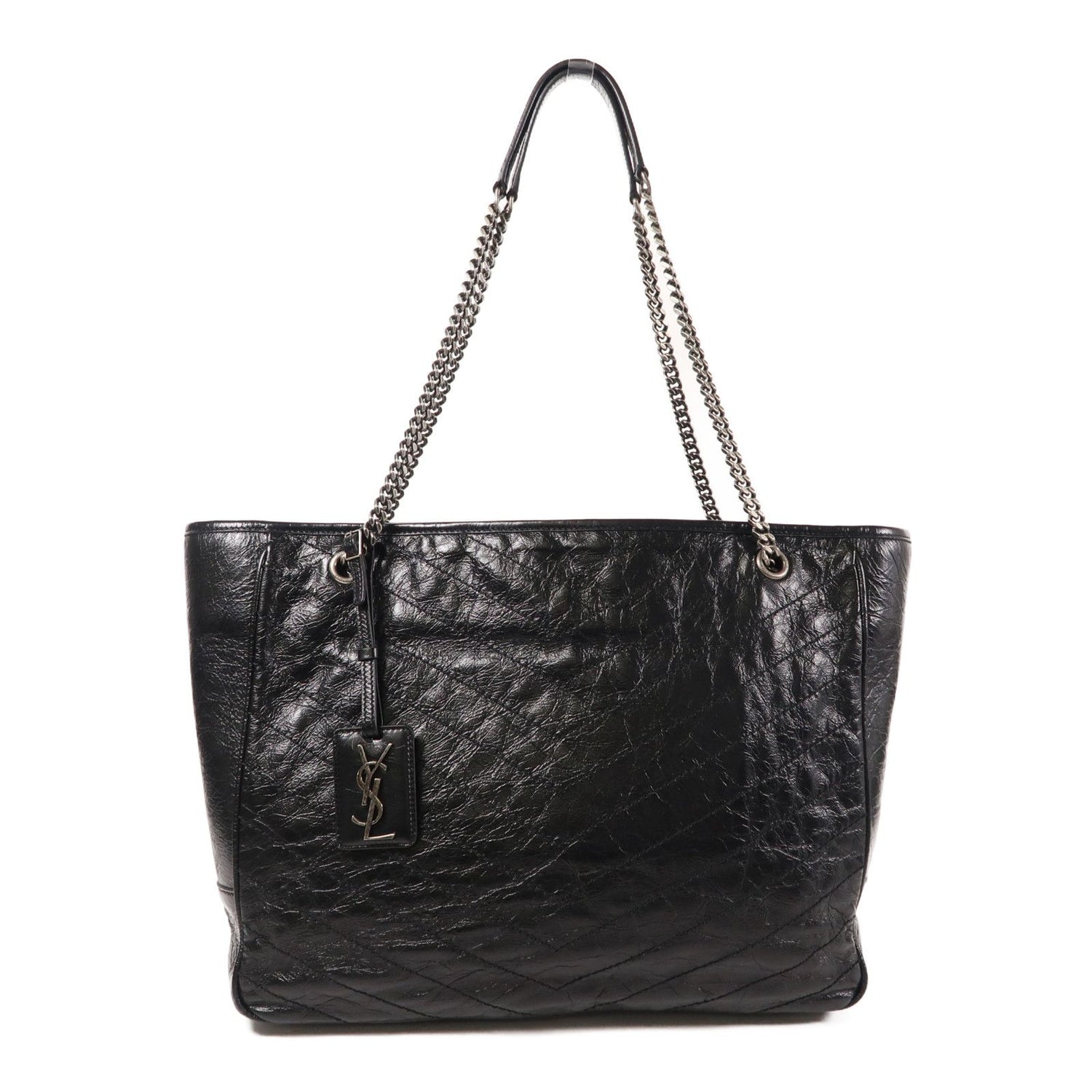 Yves Saint Laurent Cowhide Leather Niki Large Silver Shoulder Bag Black Calfskin (cowhide) Pmr 504