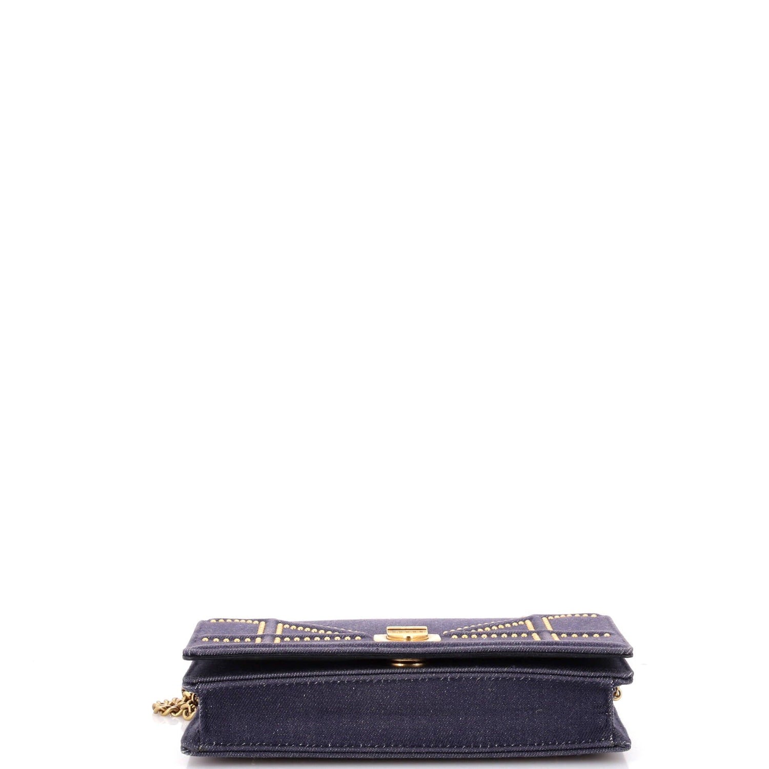 Christian Dior Diorama Wallet On Chain Cannage Studded Denim