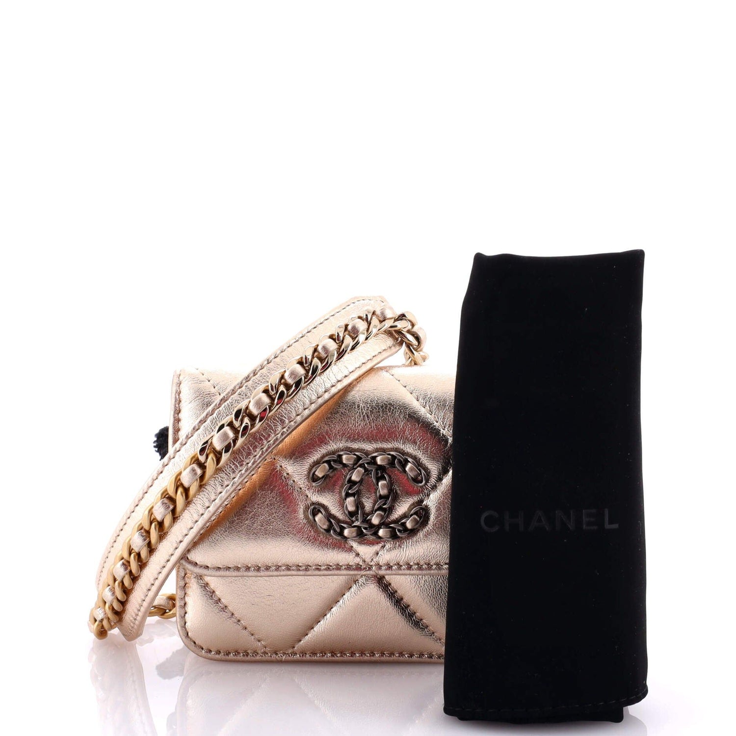 Chanel Gold Flap Coin With Chain Quilted Leather Purse