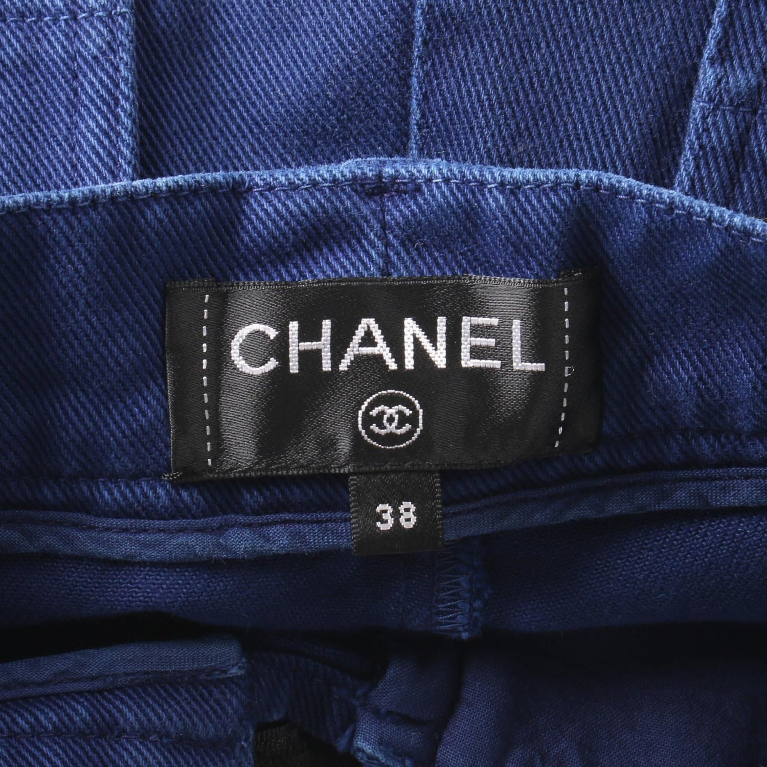 Chanel Navy With Matelasse Ribbon Denim Pants Cotton P 58416v 44378