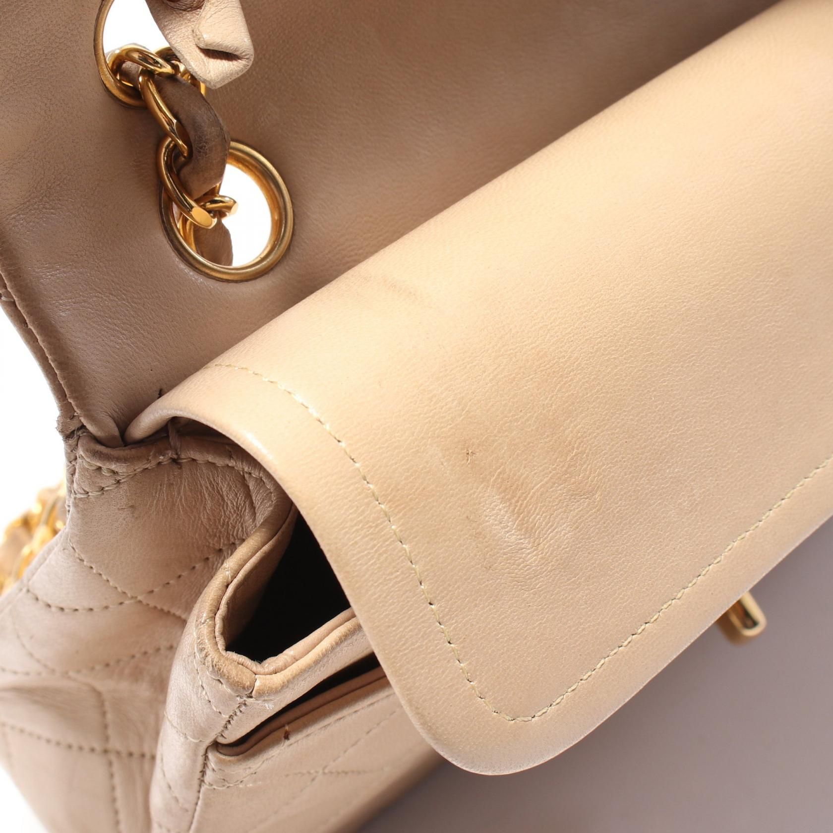 Chanel Beige Matelasse W Flap Shoulder Bag Lambskin (sheep Leather) A 01113