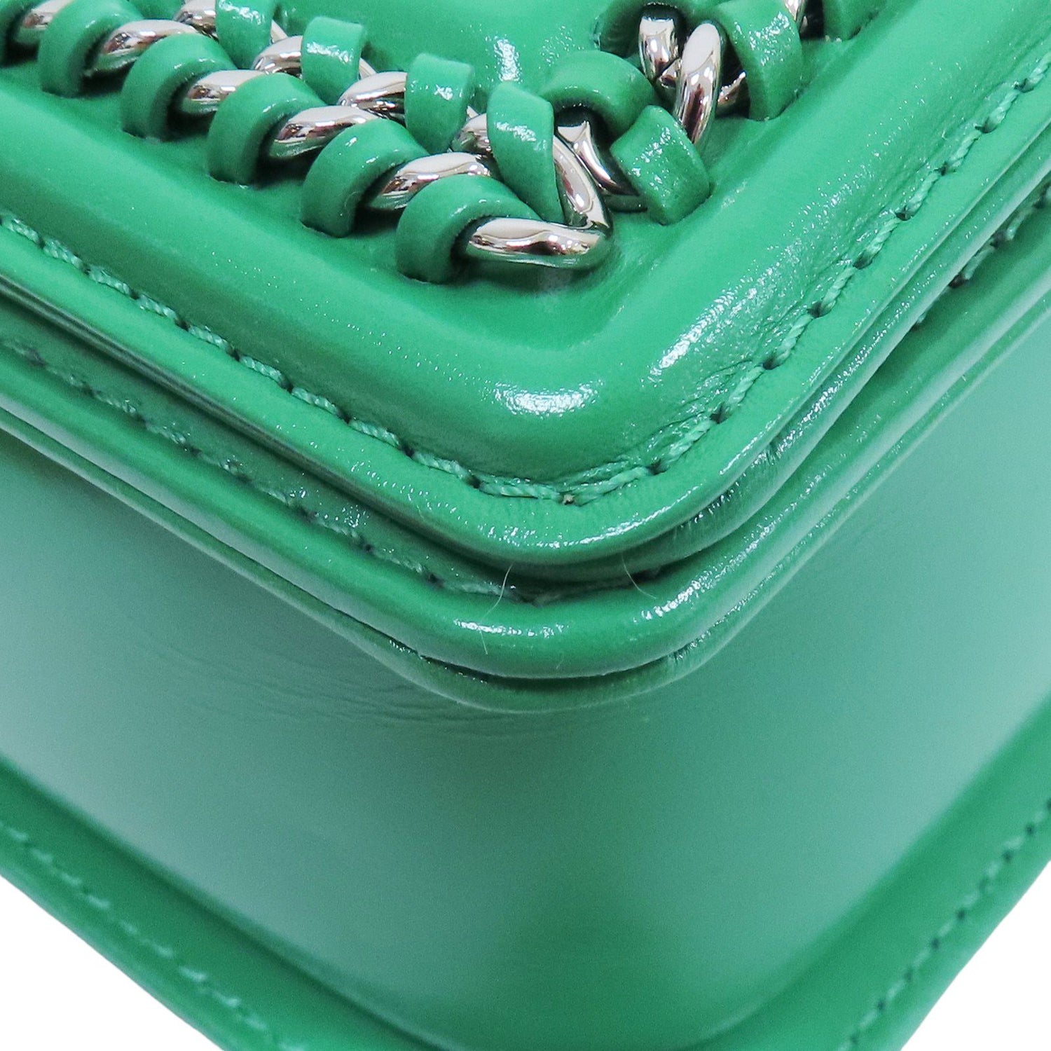 Chanel Matelasse Boy 25 Shoulder Bag Calfskin Green Sliver Tone Metal