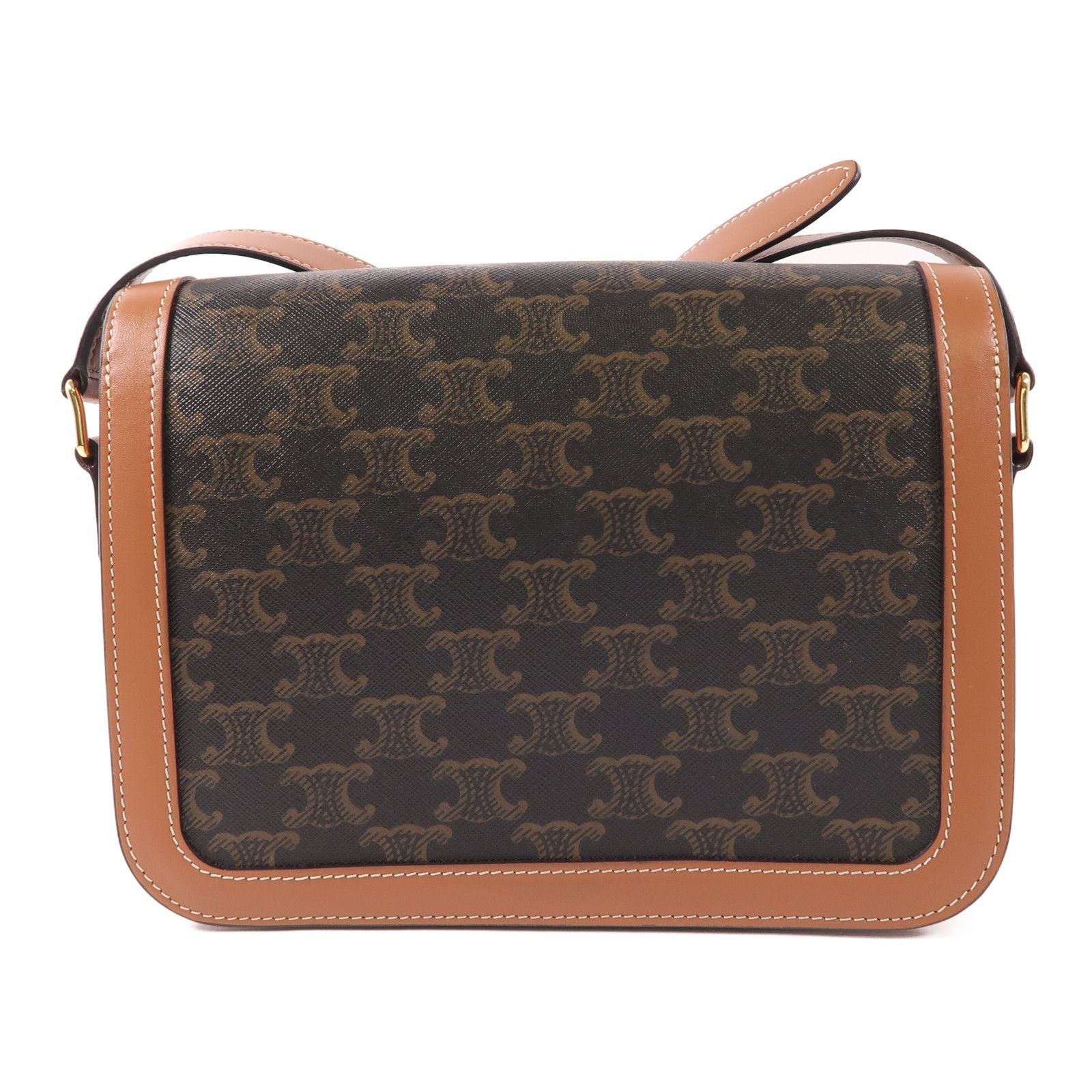 Celine Canvas Classique Triomphe Bag Gold Shoulder Bag Brown