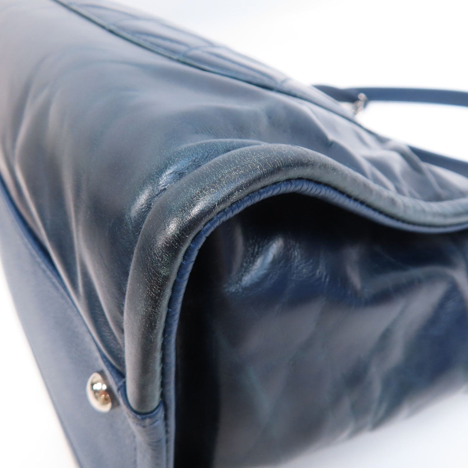 Chanel Blue Cowhide Leather Tote Ginpaku Hand-turned Bag Blue Tote Bag Calfskin (cowhide)