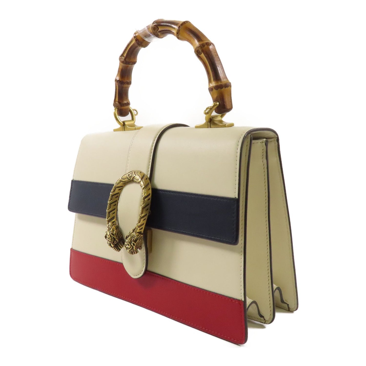Gucci Cowhide Leather Dionysus Bamboo Gold Hand-turn Shoulder And Back Bags Rice Color/indigo/red 2way Shoulder Bag Beig