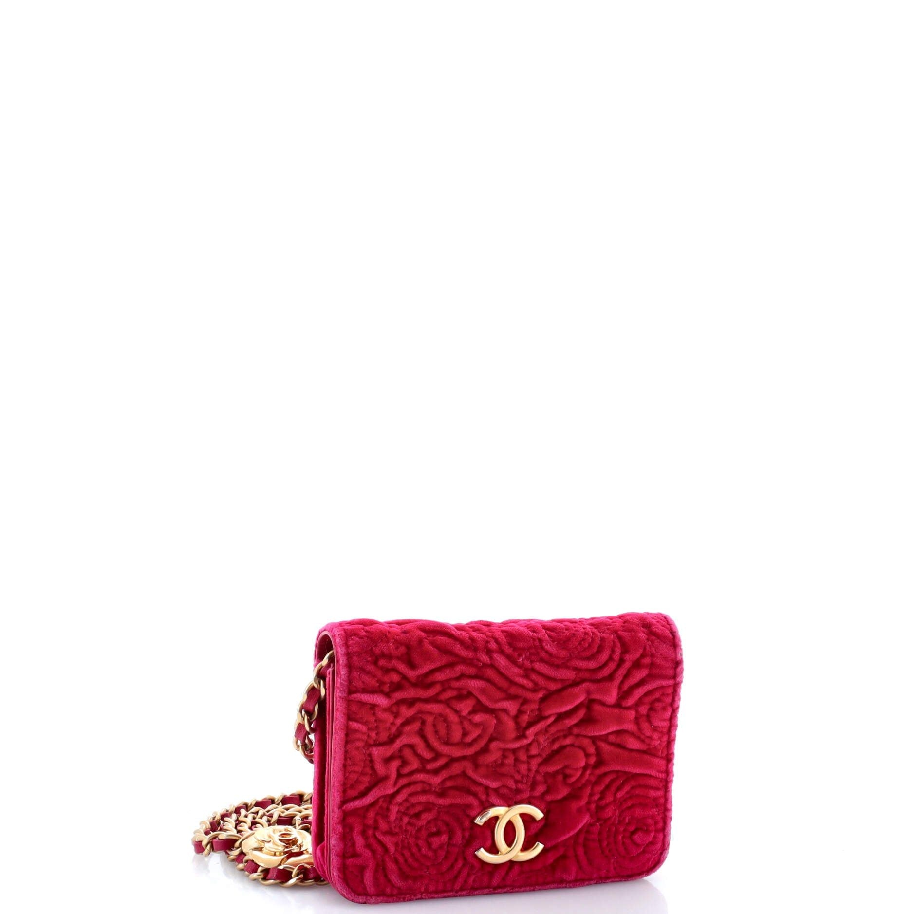 Chanel Flap Coin Purse With Chain Camellia Velvet