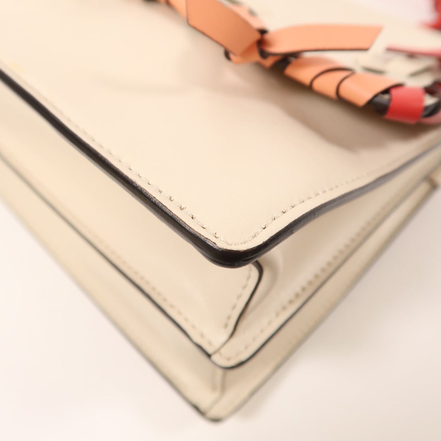 Fendi Cowhide Leather Vitello Bow Kan I Silver Hand-handed Shoulder And Back Bag 2way Shoulder Bag Beige White Calfskin