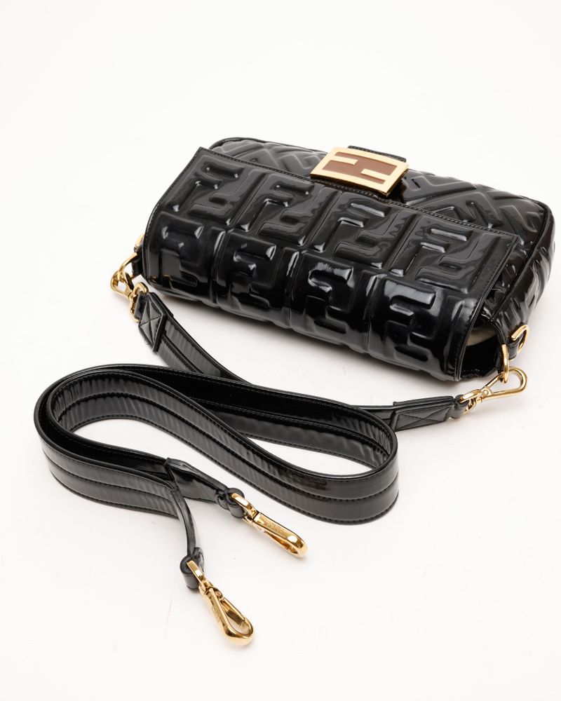 Fendi Large Patent FF Embossed Baguette Bag