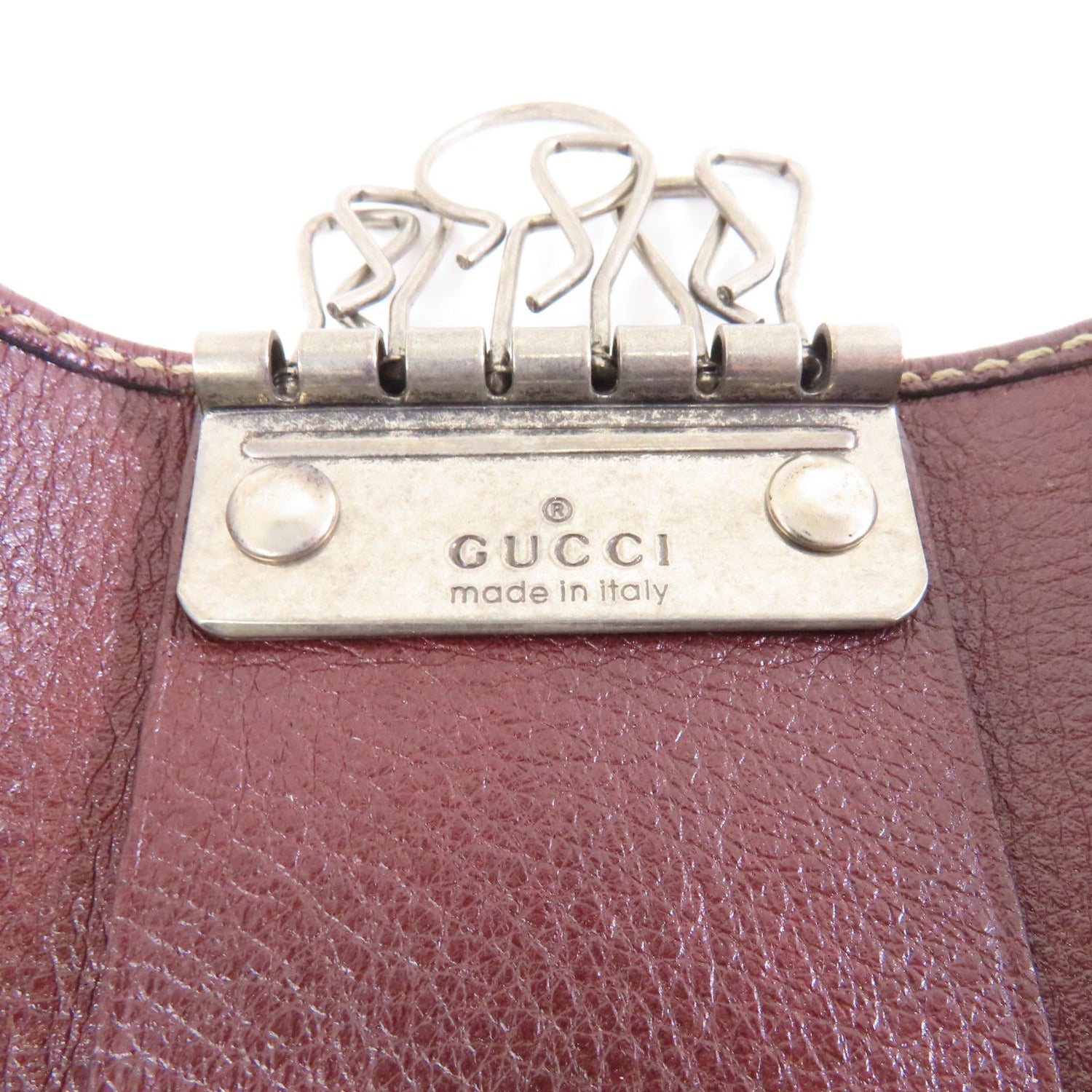 Gucci Cowhide Leather Key Case Silver Chain Spoon Baozhu Red Key Holder Bordeaux Red Calfskin (cowhide) 212177