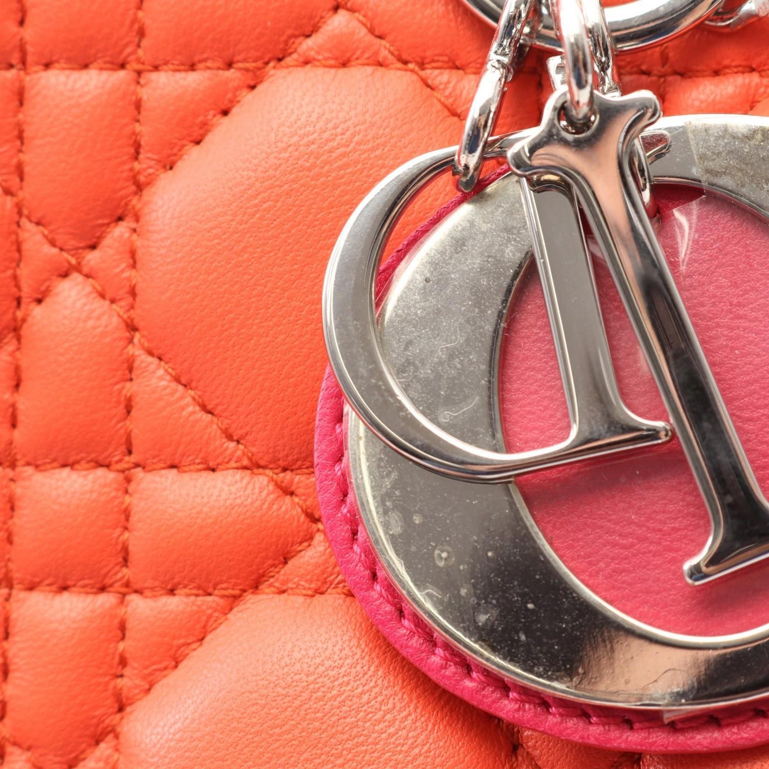 Dior Lady Dior Christian Dior Handbag Orange Pink Leather