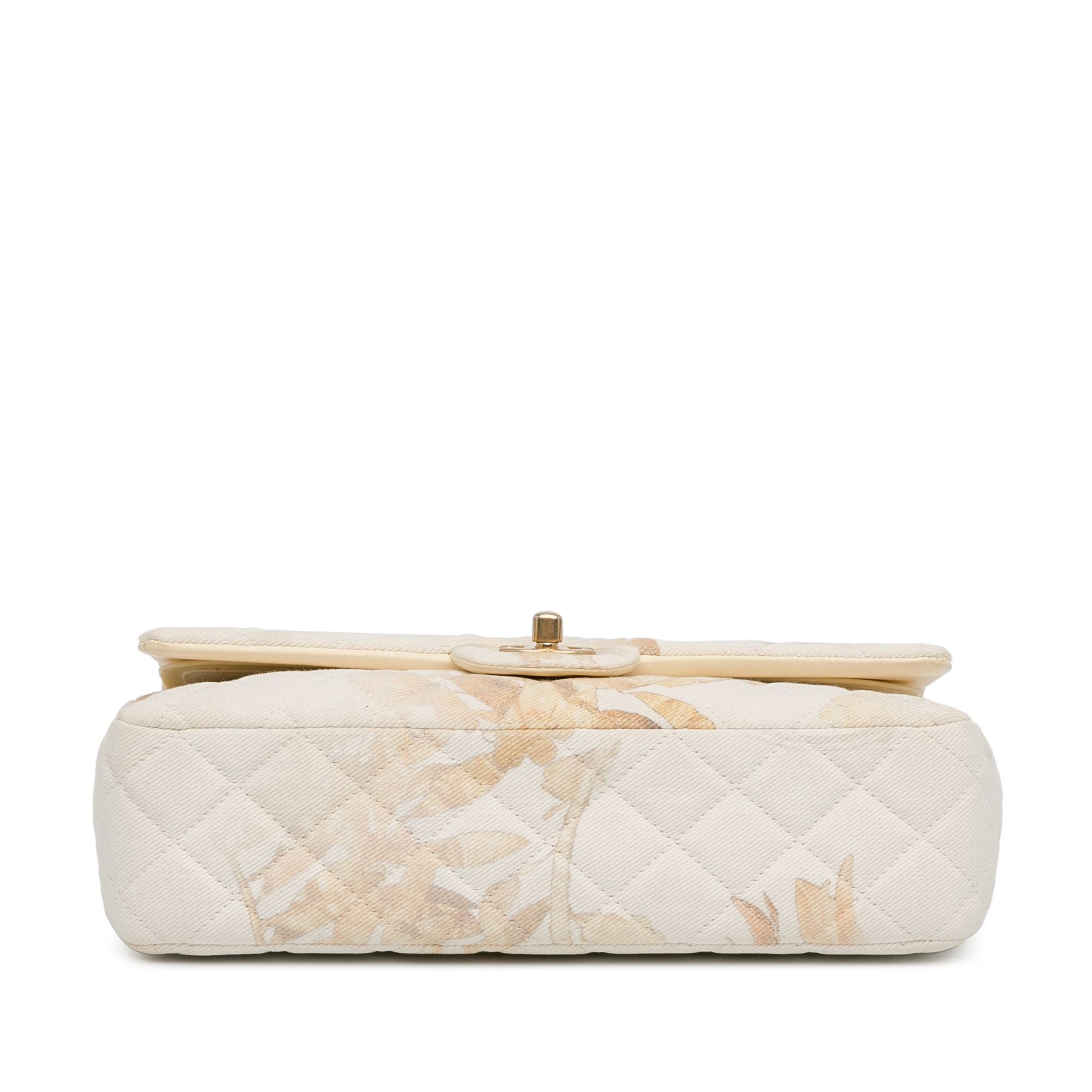Chanel Medium Classic Printed Denim Floral Double Flap Brown
