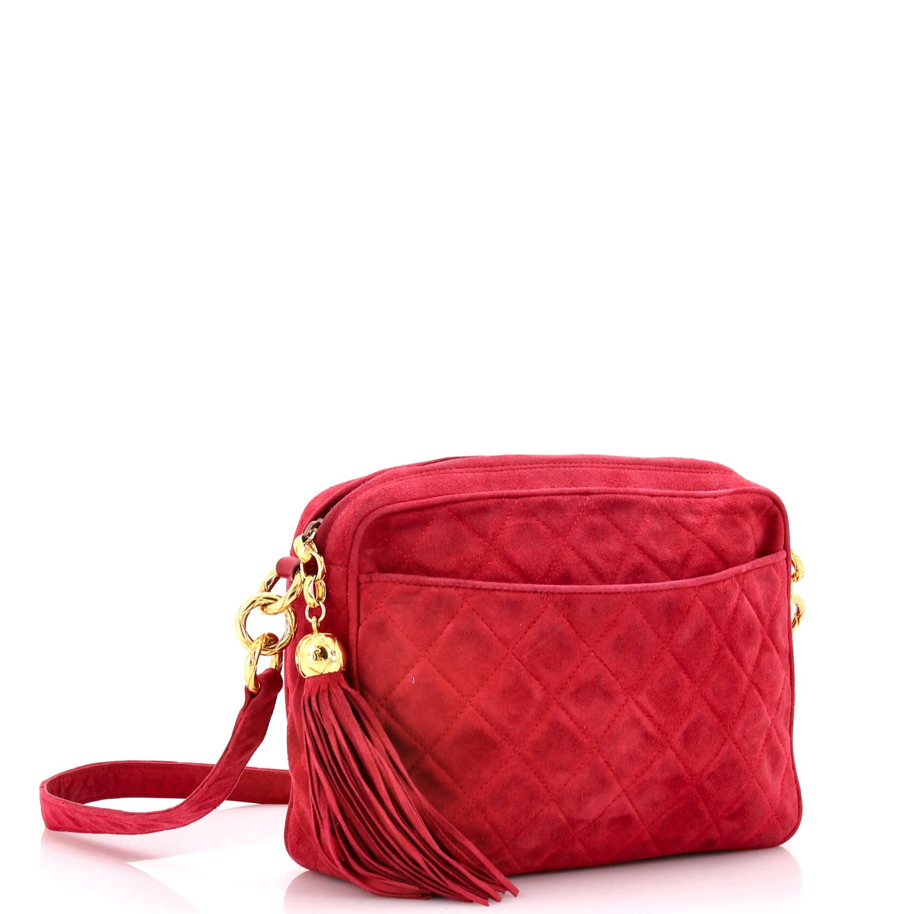 Chanel Vintage Front Pocket Camera Bag Quilted Suede Medium