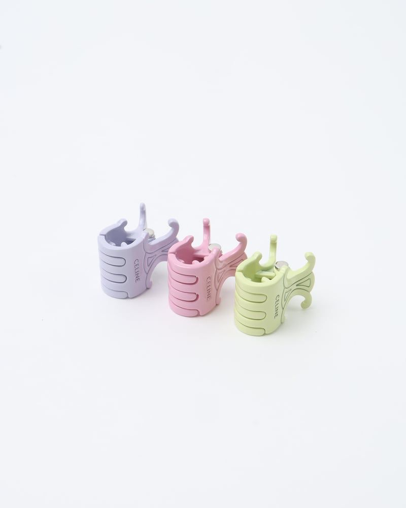 Celine Set Of 3 Triomphe Mini Steel Hair Claws