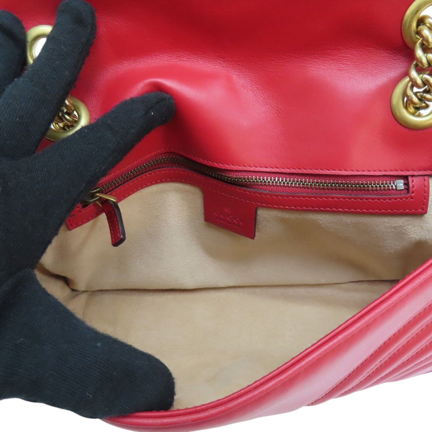 Gucci Small Gg Marmont Shoulder Bag Red Matelasse Chevron Leather 443497