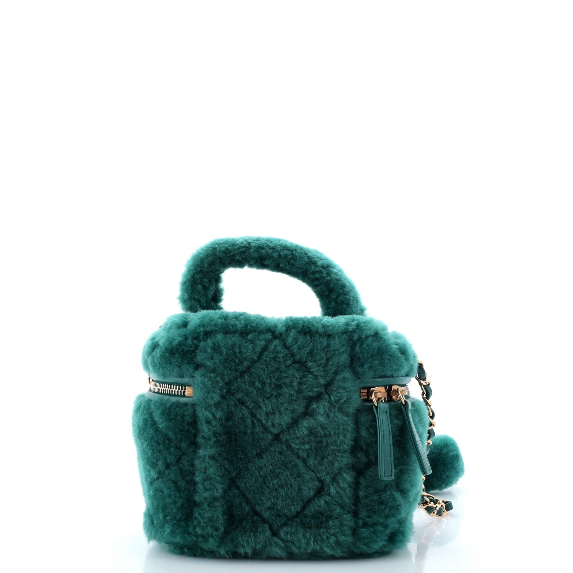 Chanel Coconing Top Handle Vanity Case With Chain Quilted Shearling Small