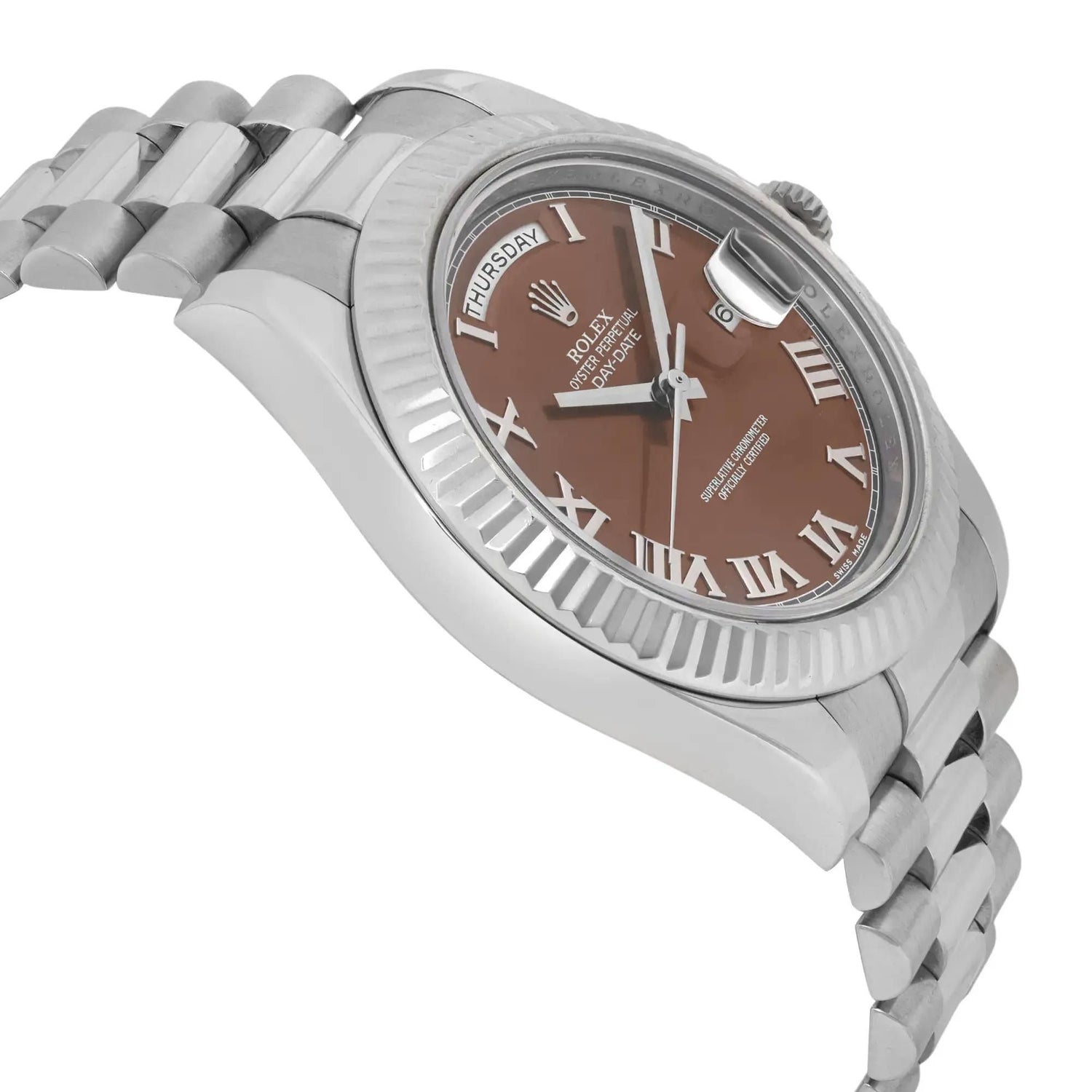Rolex Day-date II President 18K White Gold Bronze Havana Roman Dial Watch 218239