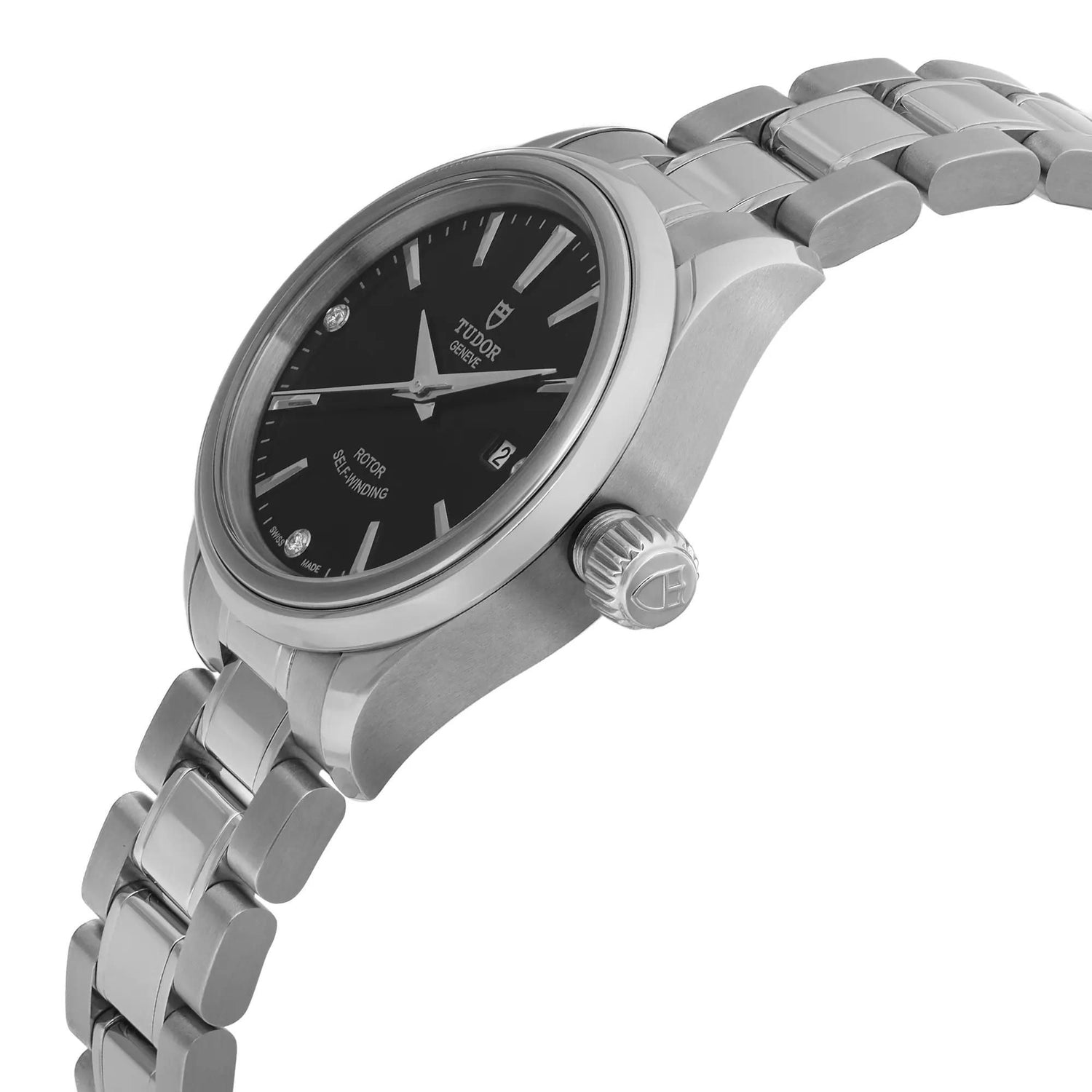 Tudor Style 28mm Steel Black Diamond Dial Ladies Automatic Watch 12100-0004