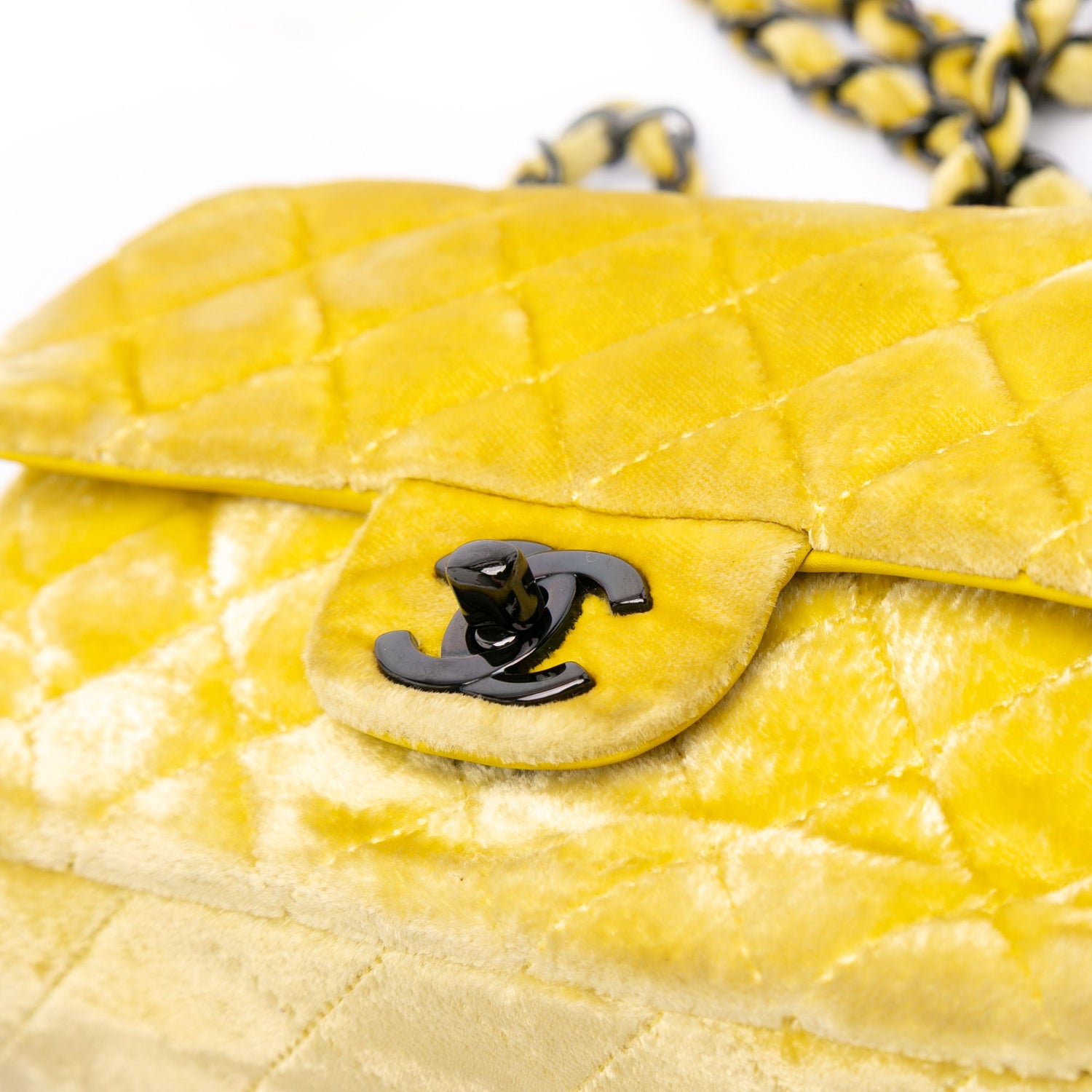 Chanel Mini Rectangular Classic Velvet Single Flap Yellow