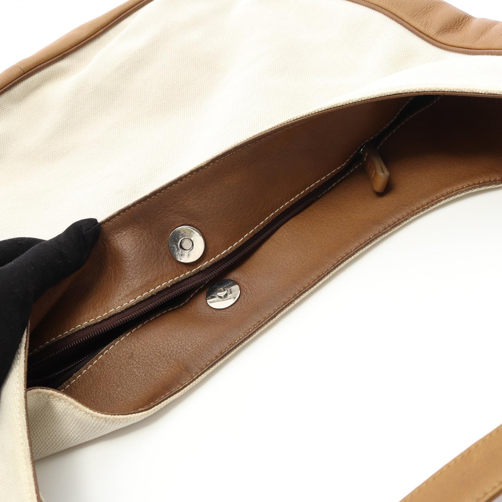 Loewe Anagram Shoulder Bag White Brown Canvas