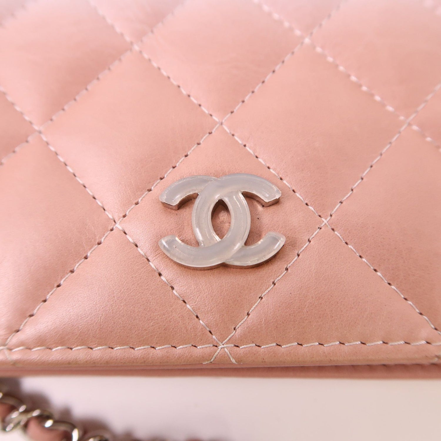 Chanel White Pink/white Lacquer Leather/cowhide Leather Woc Wallet On Chain Silver Cross Shoulder Bag