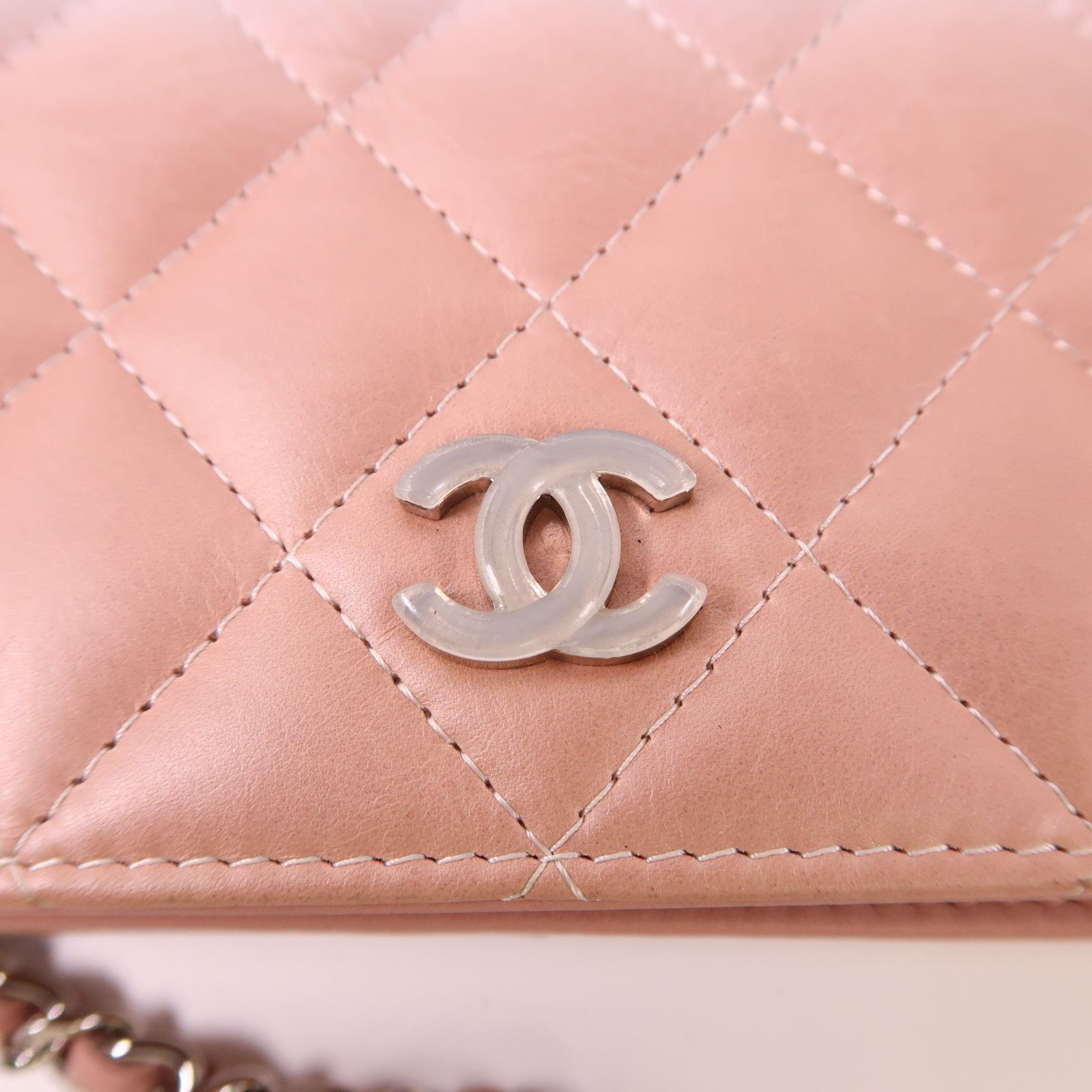 Chanel White Pink/white Lacquer Leather/cowhide Leather Woc Wallet On Chain Silver Cross Shoulder Bag