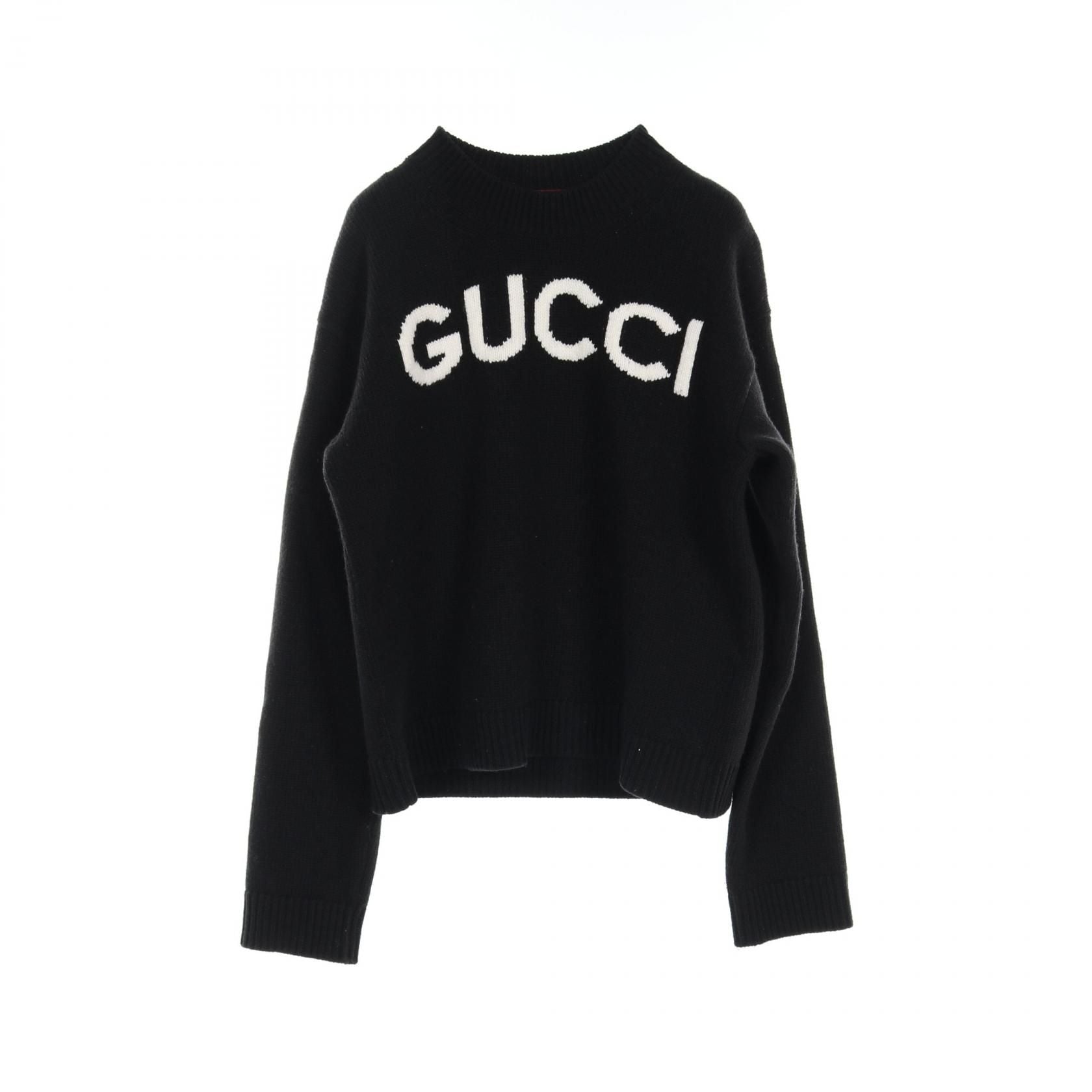 Gucci Intarsia Wool Top Knitwear Sweater 770072 Wool Black Logo