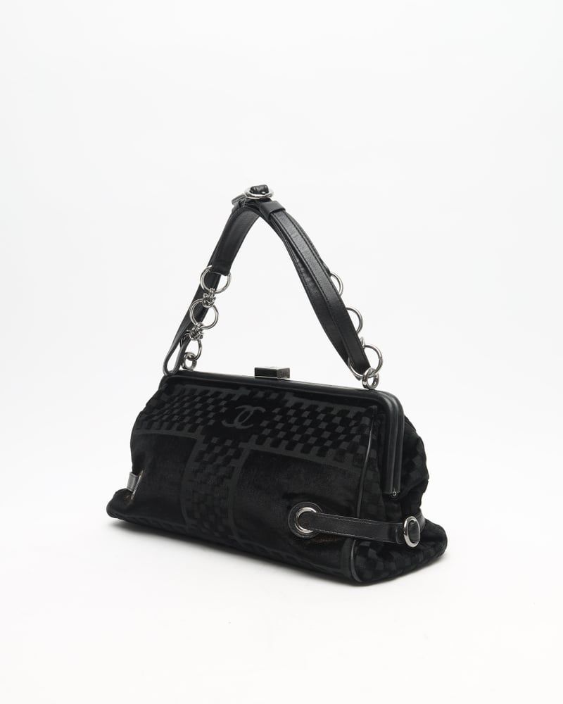 Chanel CC Checkered Velvet Shoulder Bag