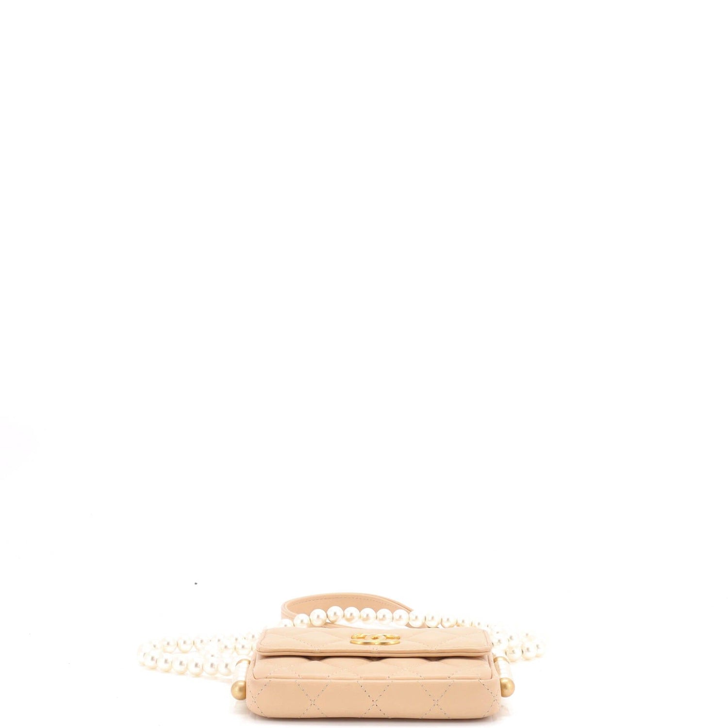 Chanel About Pearls Flap Card Holder With Chain Quilted Calfskin