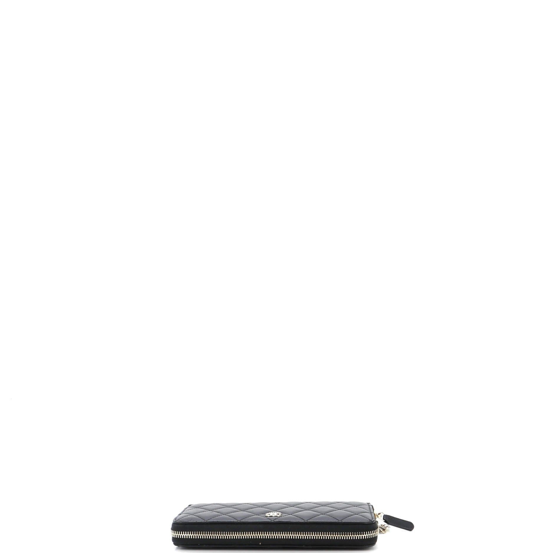 Chanel Zip Around Wallet With Pearl Chain Quilted Lambskin Long