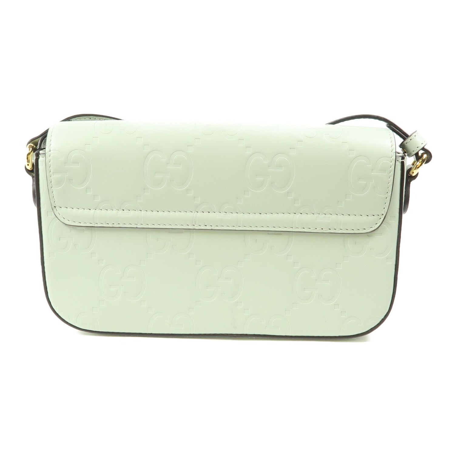 Gucci Leather Gg Pochette Gold Shoulder Bag Green Mint Leather 772794