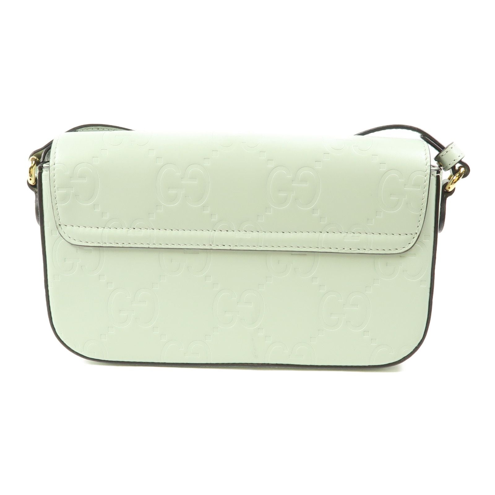 Gucci Leather Gg Pochette Gold Shoulder Bag Green Mint Leather 772794