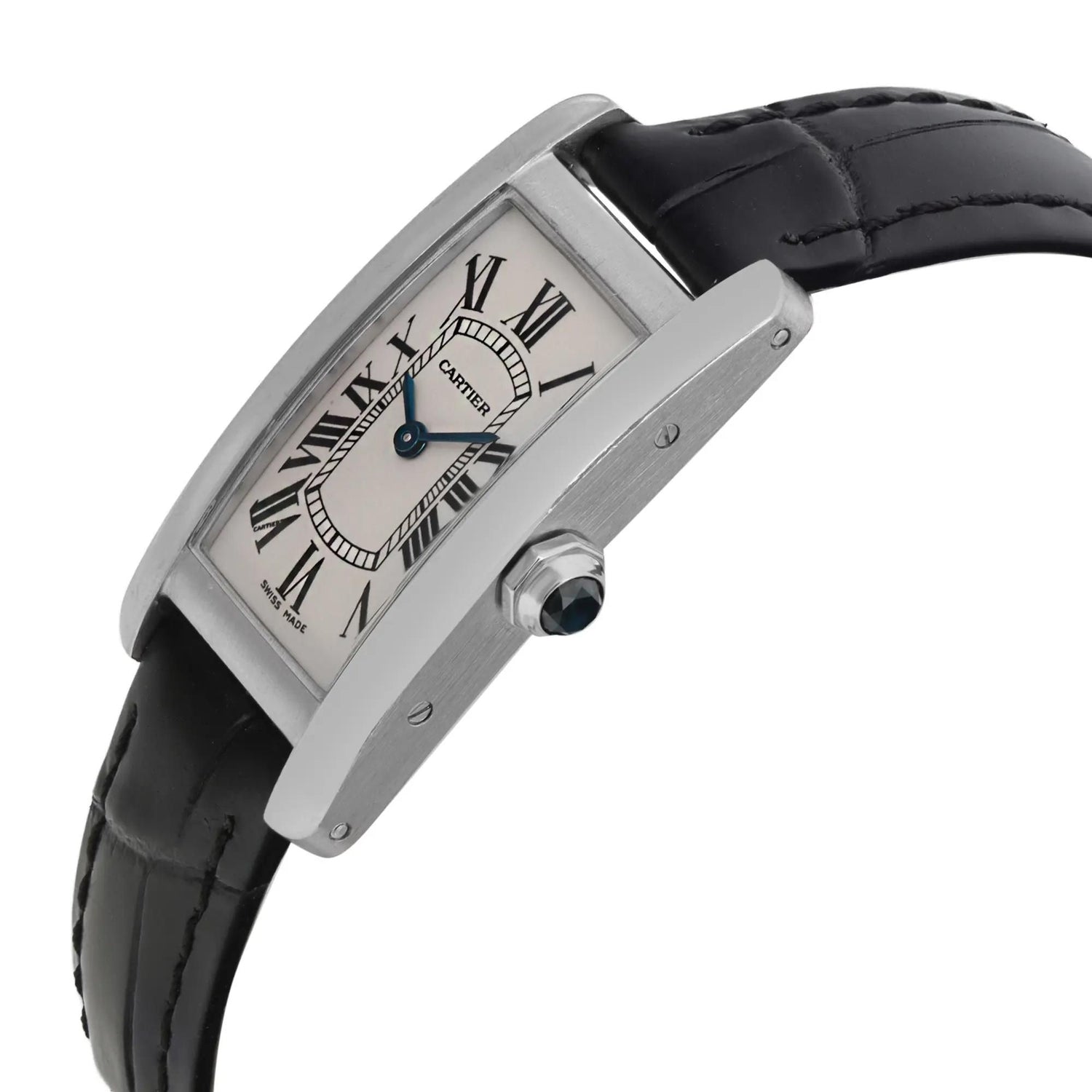 Cartier Tank Americaine 28 Mm X 19 Mm 18K White Gold Silver Dial Watch W2601956