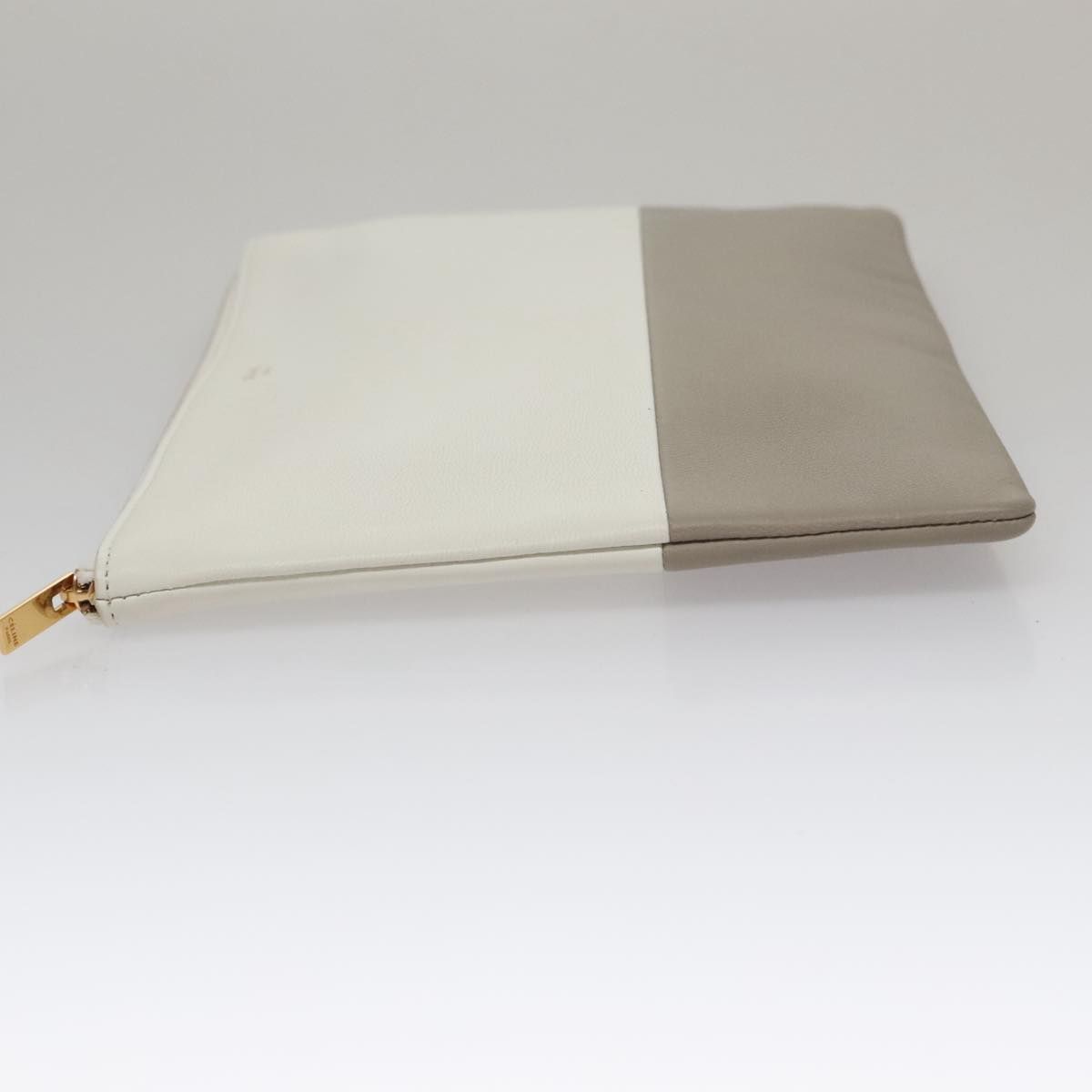 Celine Clutch Bag Leather Gray White Auth