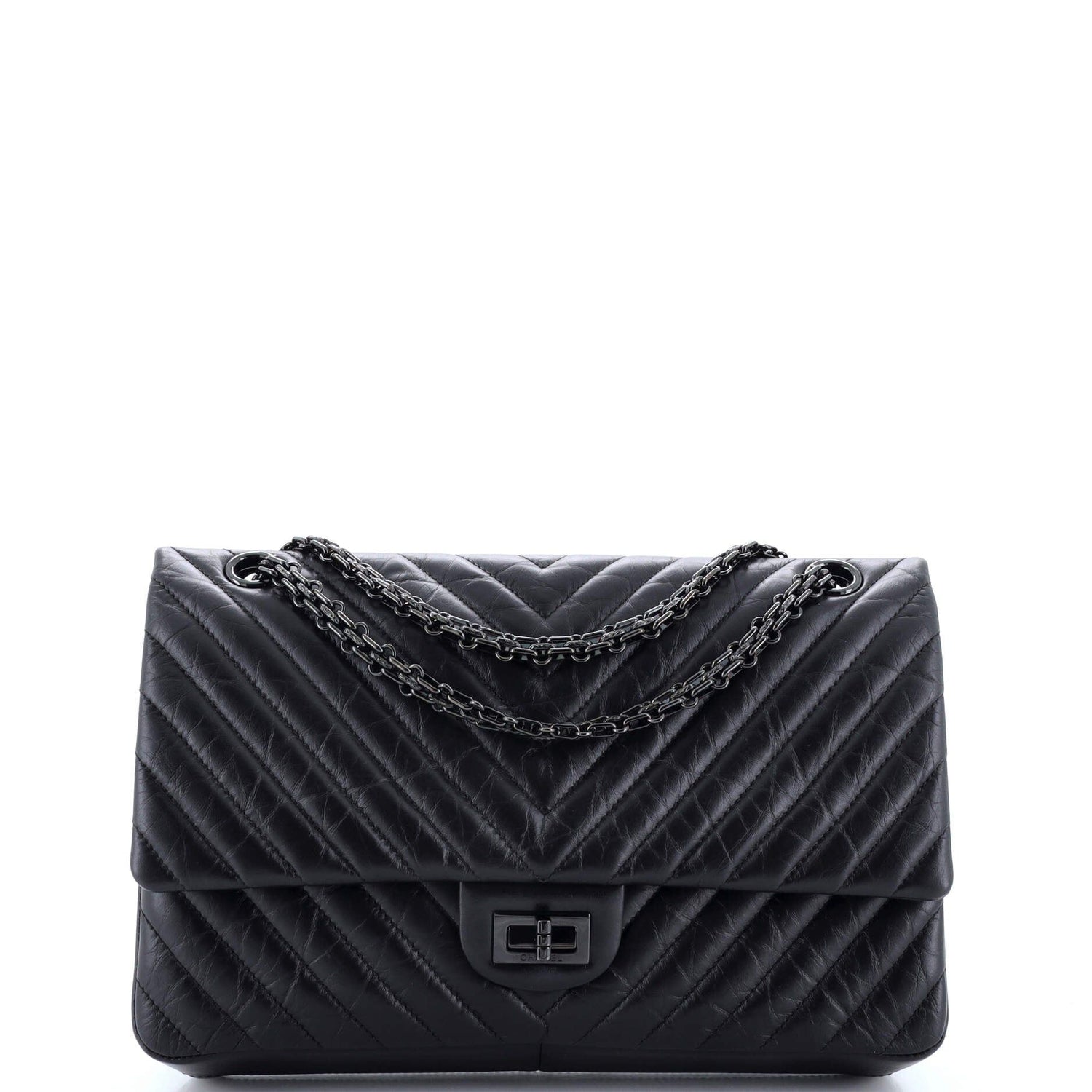 Chanel So Black Reissue 2.55 Flap Bag Chevron Aged Calfskin 226