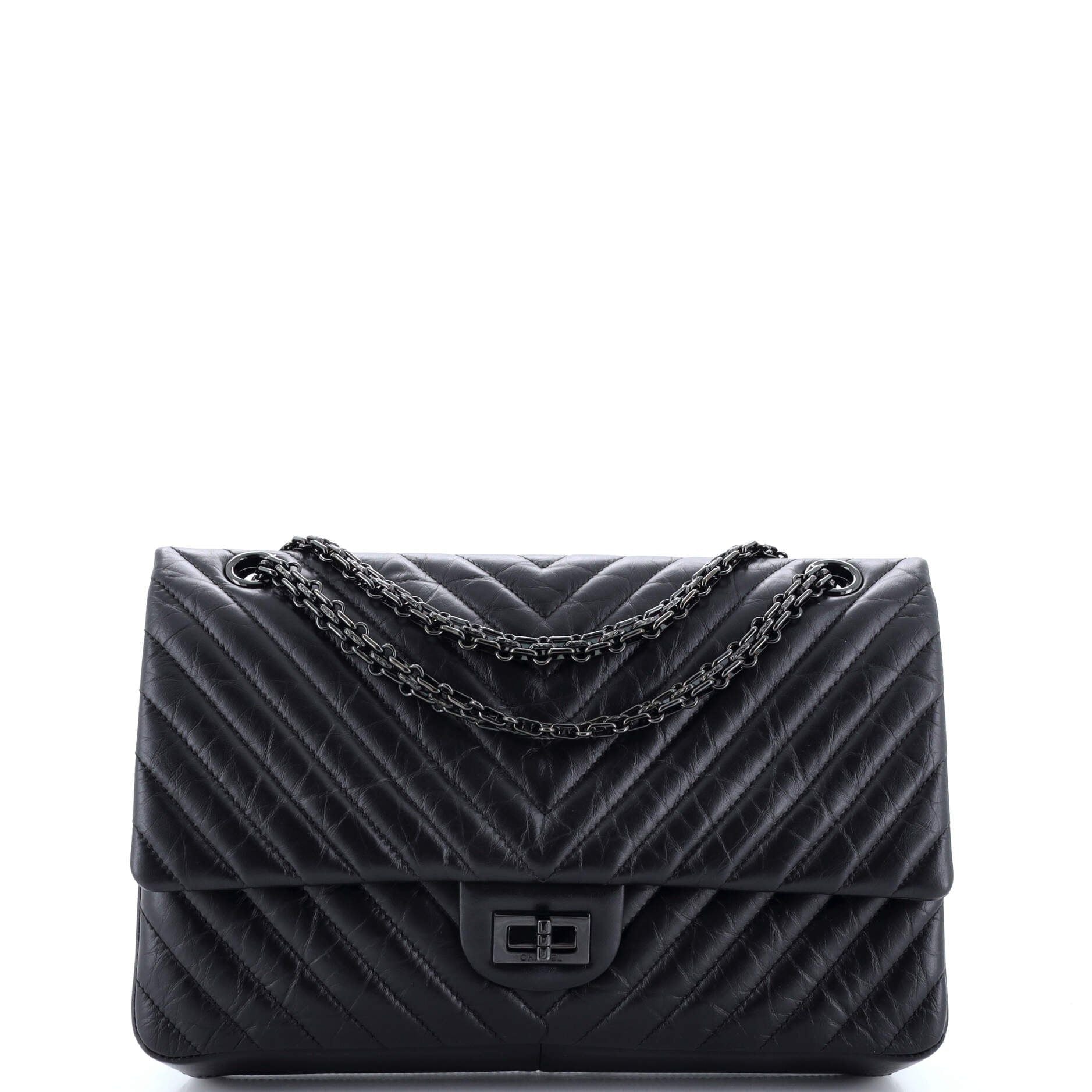 Chanel So Black Reissue 2.55 Flap Bag Chevron Aged Calfskin 226