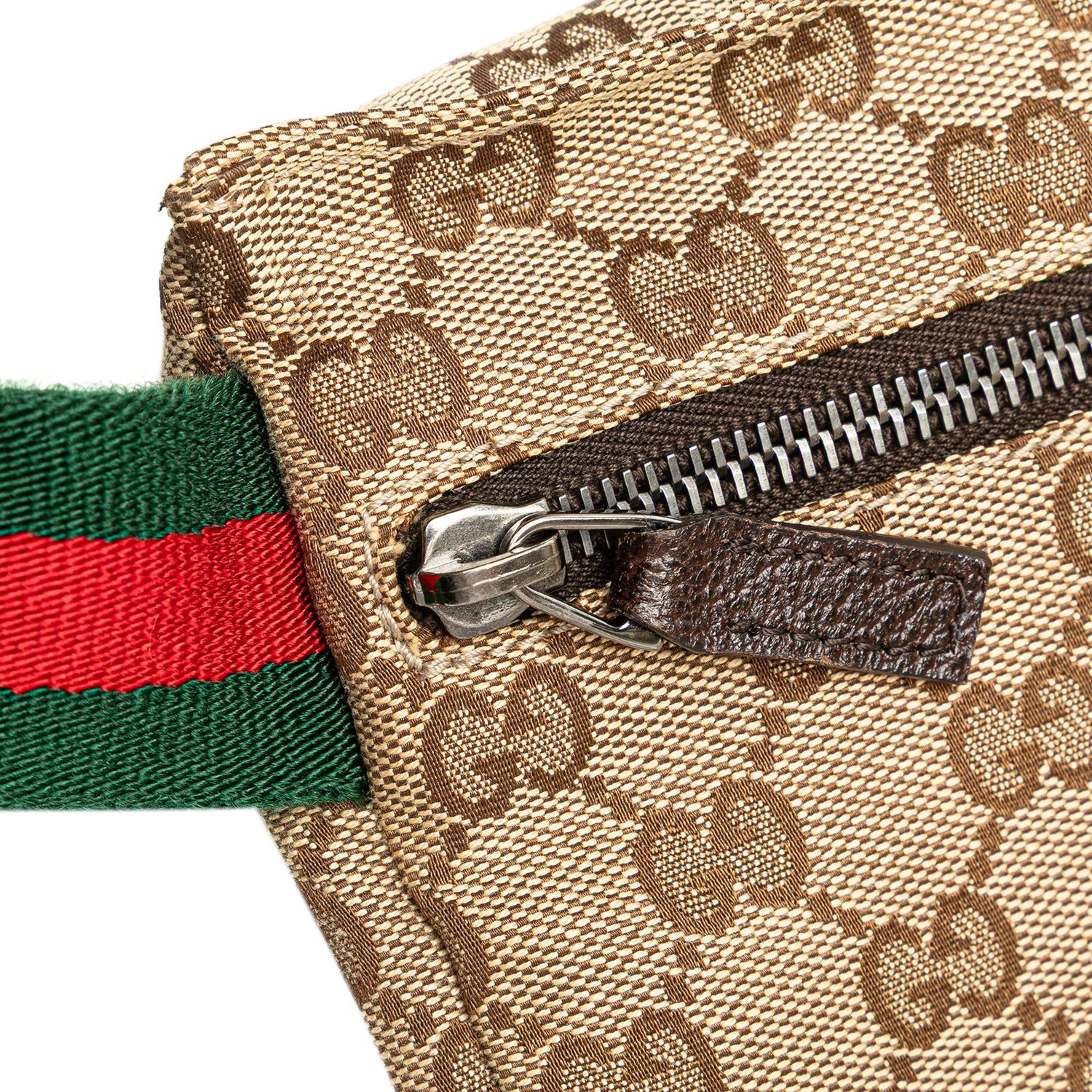 Gucci GG Canvas Web Double Pocket Belt Bag Brown