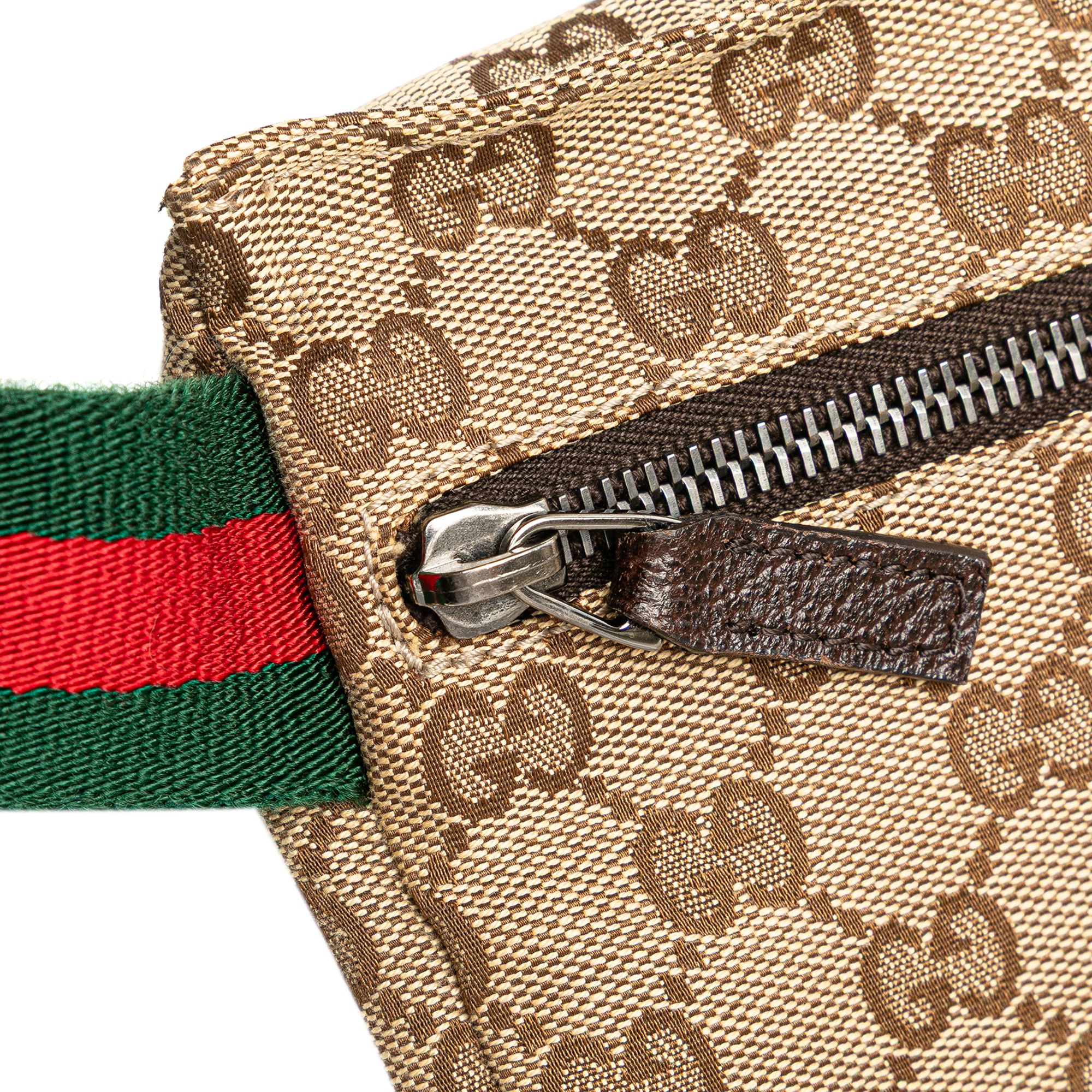 Gucci GG Canvas Web Double Pocket Belt Bag Brown
