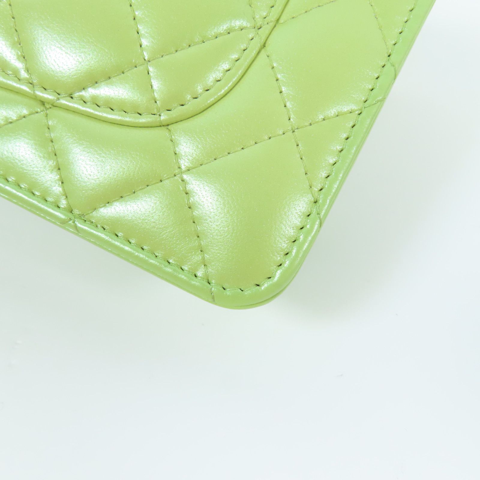 Chanel Green Cowhide Leather Woc Wallet On Chain Golden Cross Shoulder Back Bag Calfskin (cowhide) Ap 31