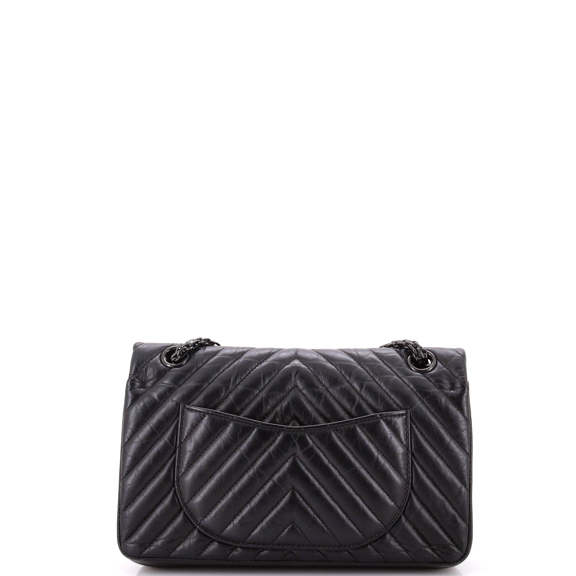 Chanel So Black Reissue 2.55 Flap Bag Chevron Aged Calfskin 225