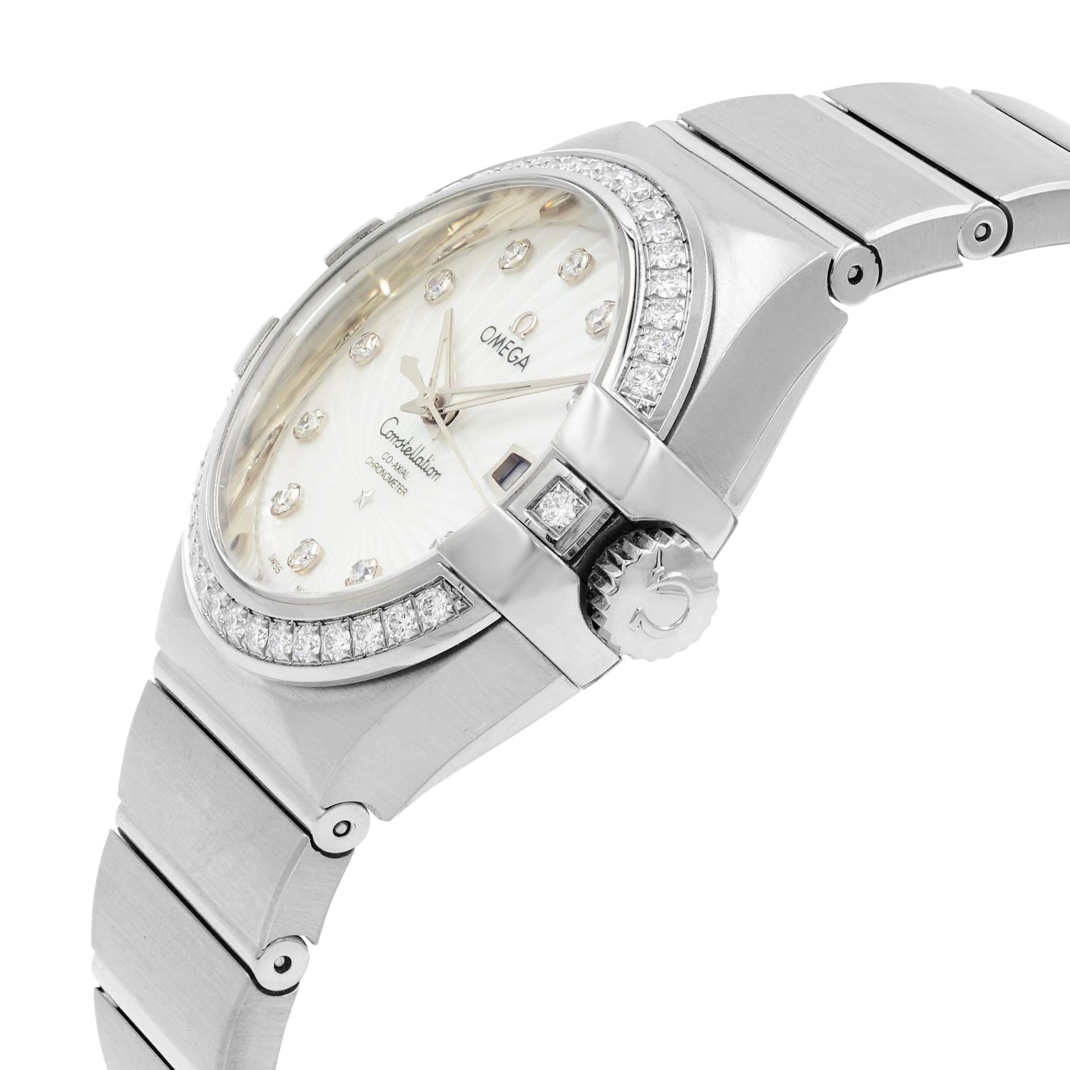 Omega Constellation Silver Diamond White Gold Ladies Watch 123.55.31.20.55.003
