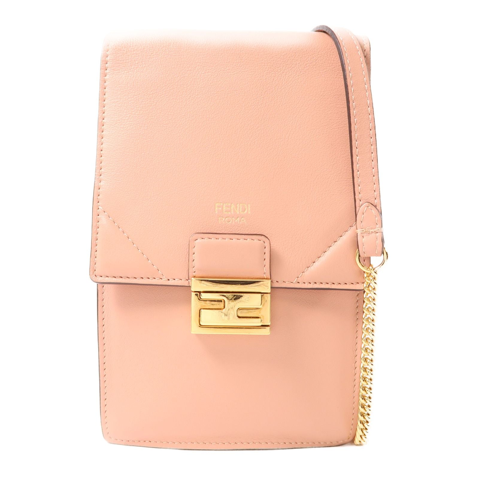 Fendi Cowhide Leather Phone Bag Golden Crosshair Shoulder Back Bag Pink Calfskin (cowhide) 8m 0436