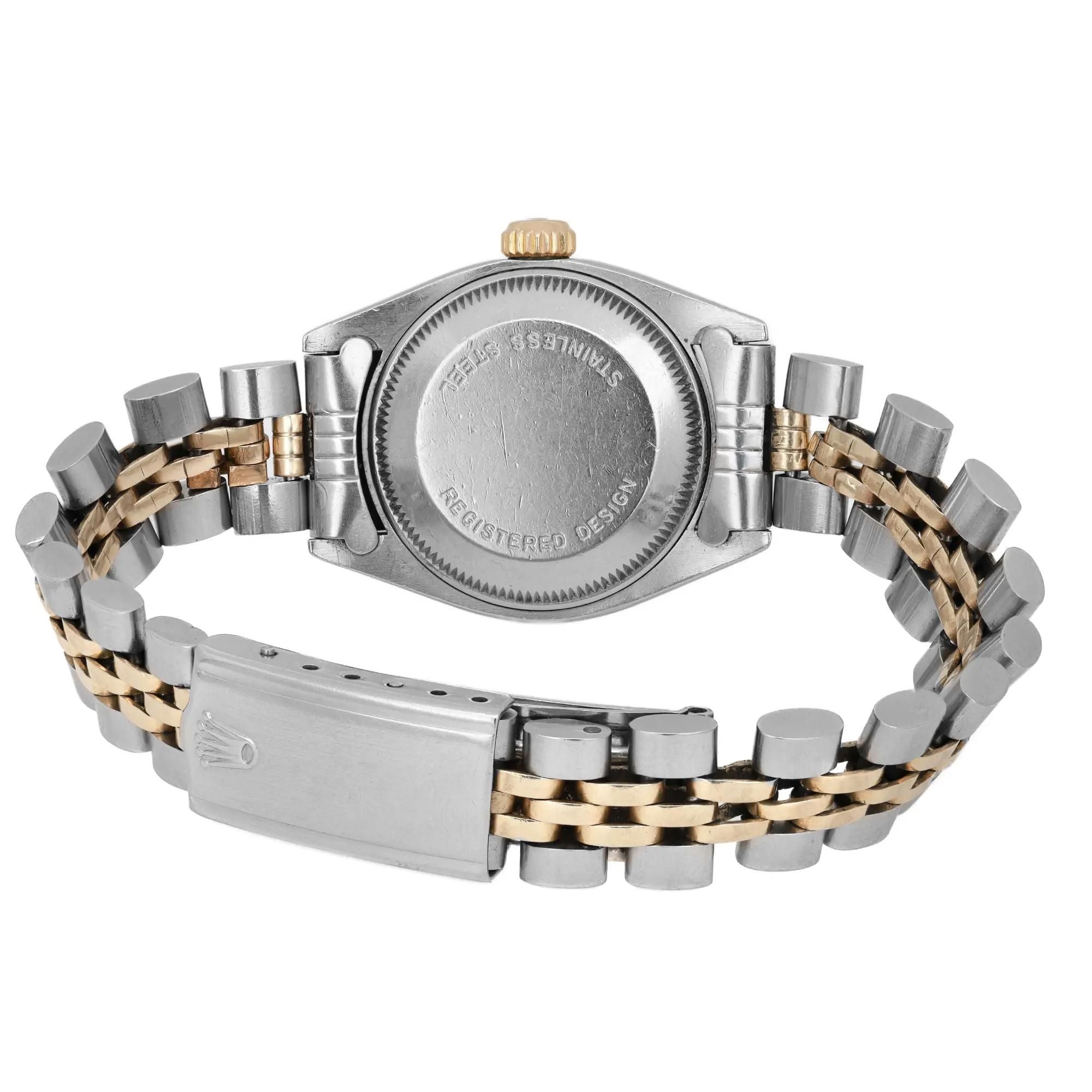 Rolex Date 14K Yellow Gold Steel Silver Dial Automatic Ladies Watch 6917