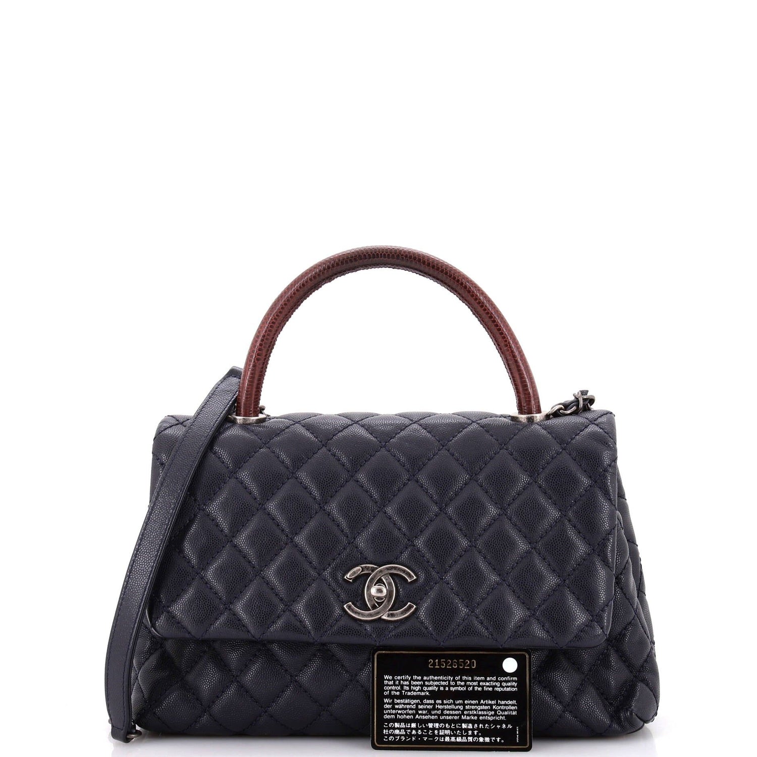 Chanel Coco Top Handle Bag Quilted Caviar With Lizard Small