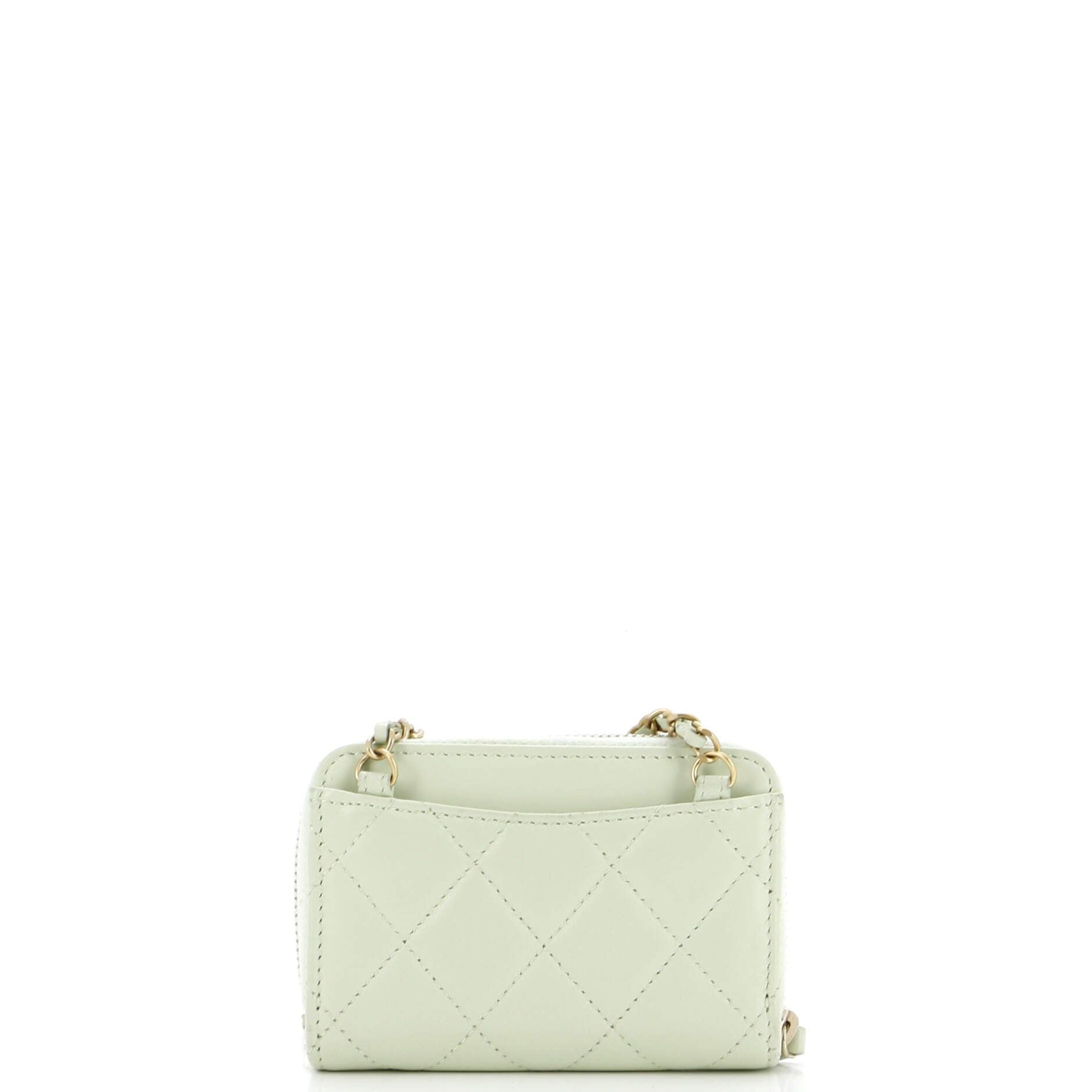 Chanel Pearl Crush Zip Around Card Holder On Chain Quilted Lambskin