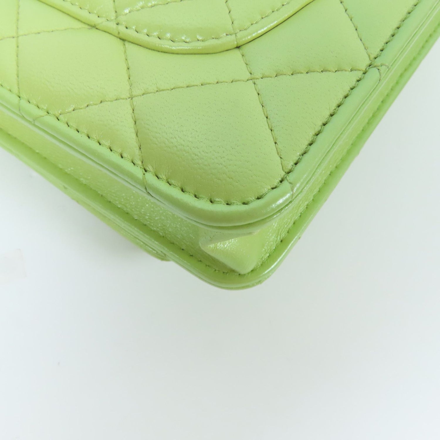 Chanel Green Cowhide Leather Woc Wallet On Chain Golden Cross Shoulder Back Bag Calfskin (cowhide) Ap 31