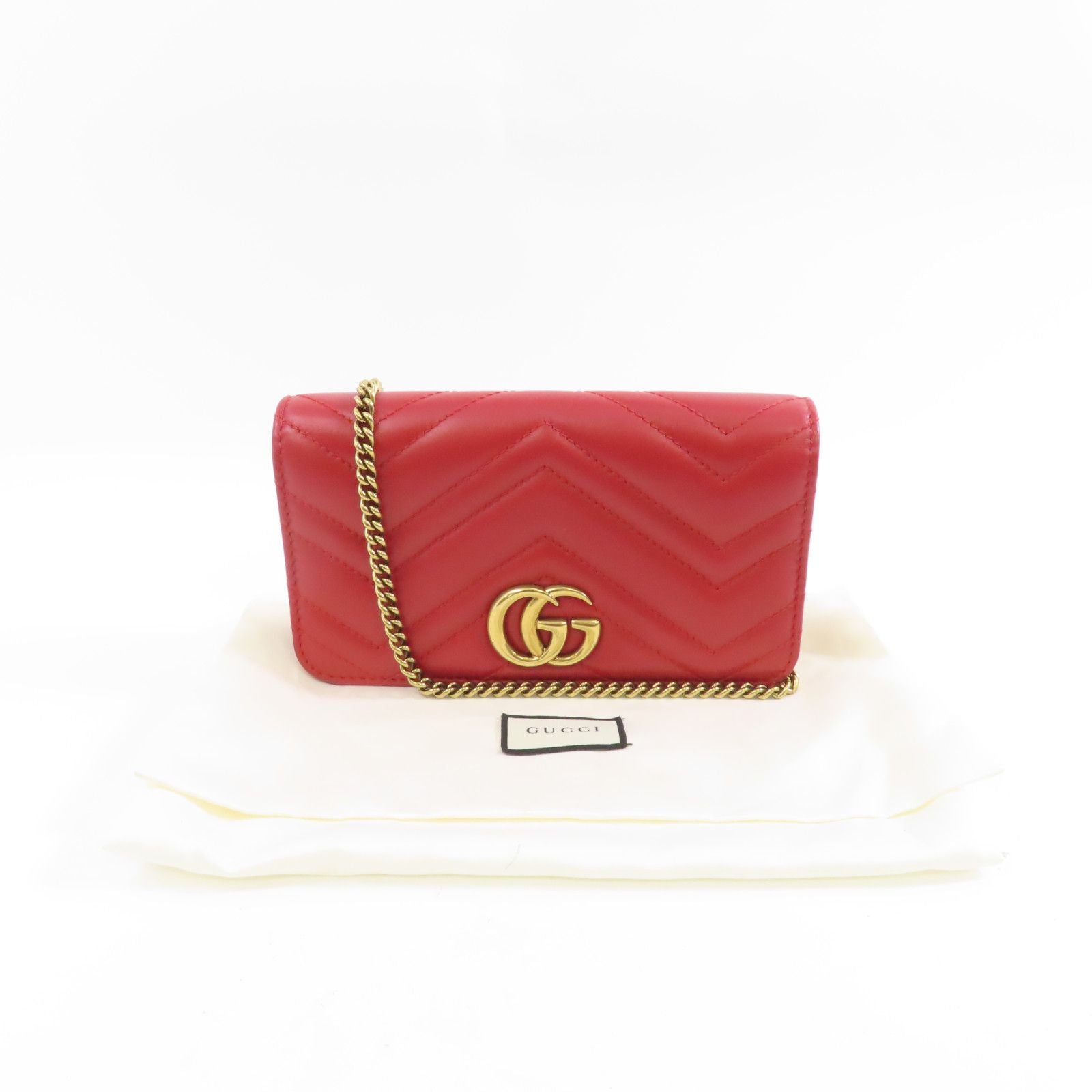 Gucci Cowhide Leather Gg Marmont Gold Bag Crimson Shoulder Bag Red Calfskin (cowhide) 488426