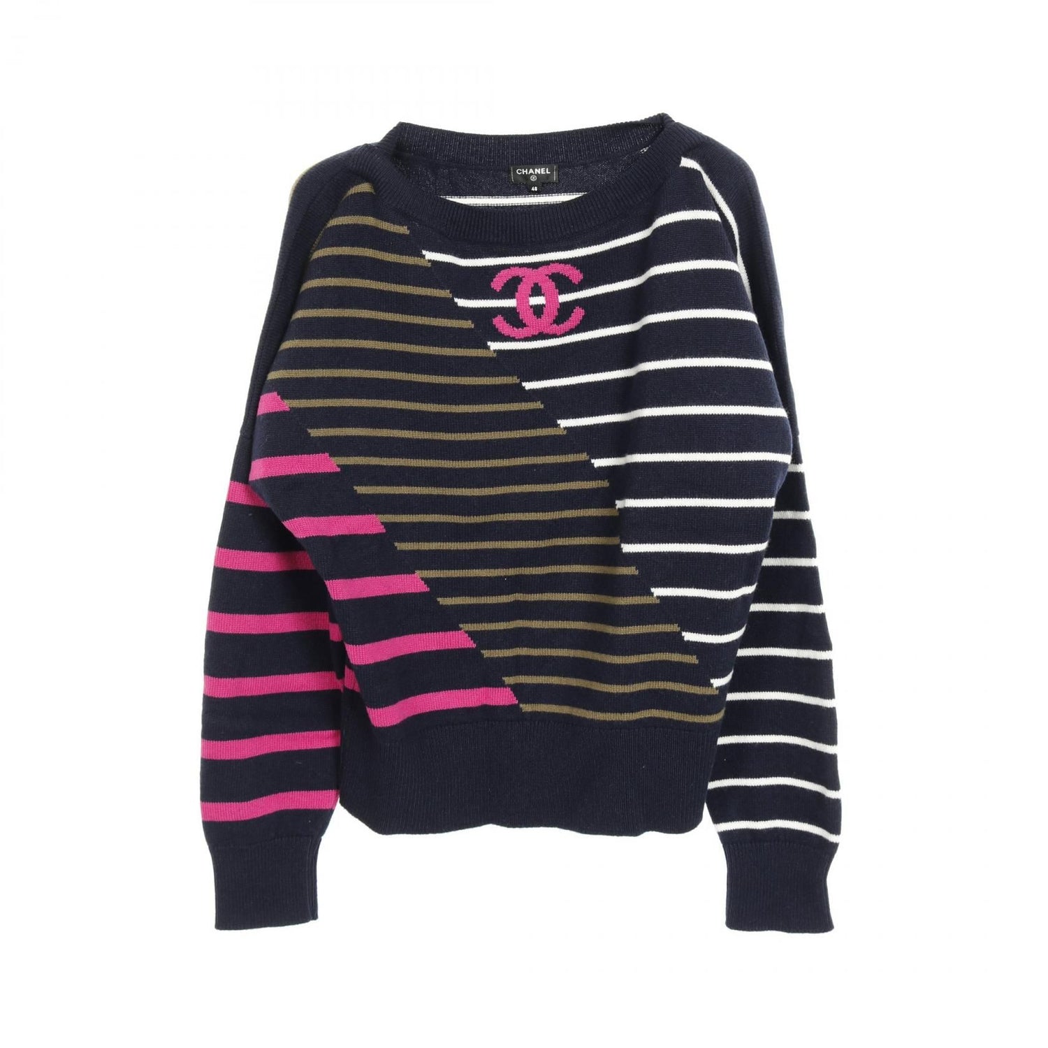 Chanel Navy Multicolor Coco Mark Knit Cashmere P 62885k 48446