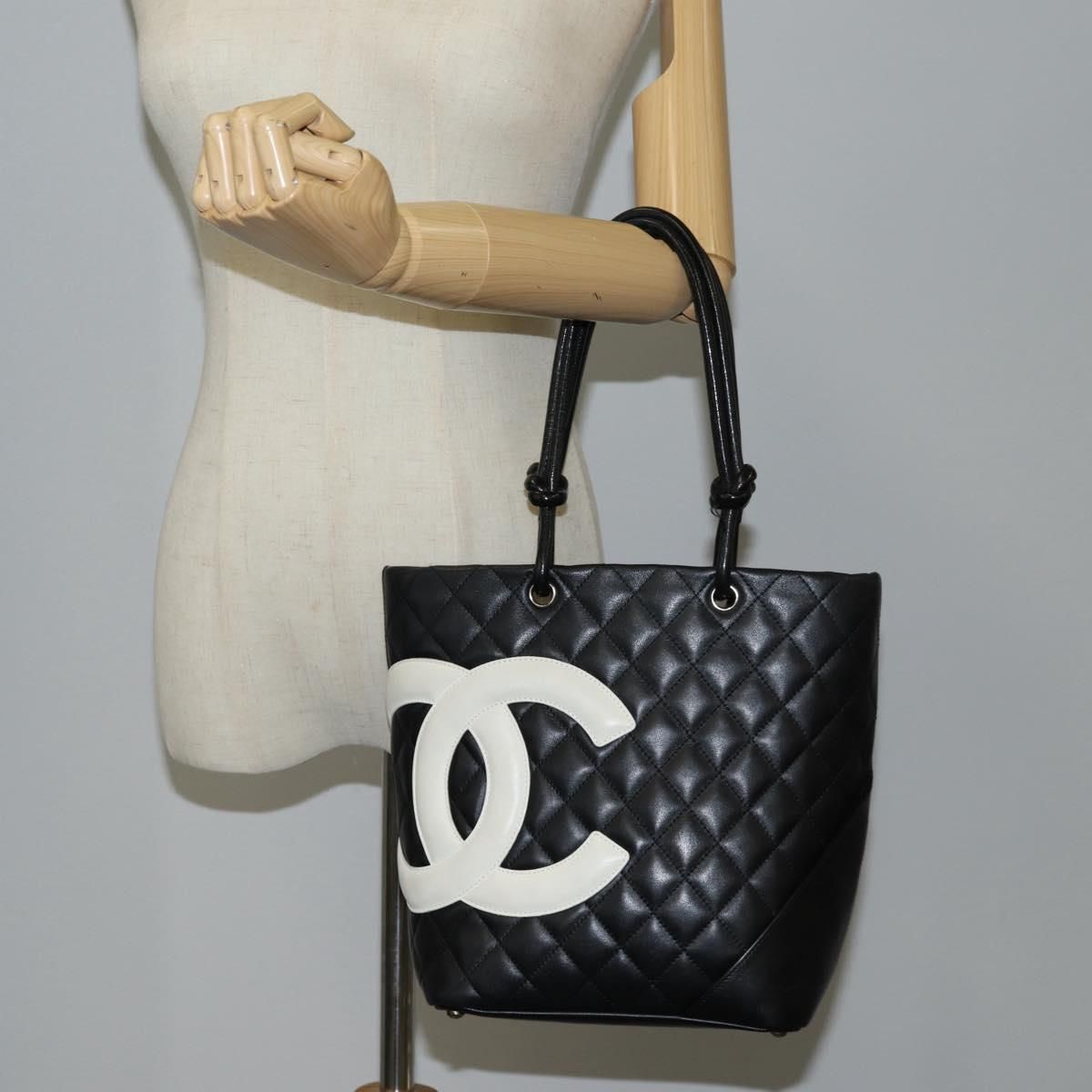 Chanel Matelasse Cambon Line Coco Mark Tote Bag Lambskin Black Cc Auth