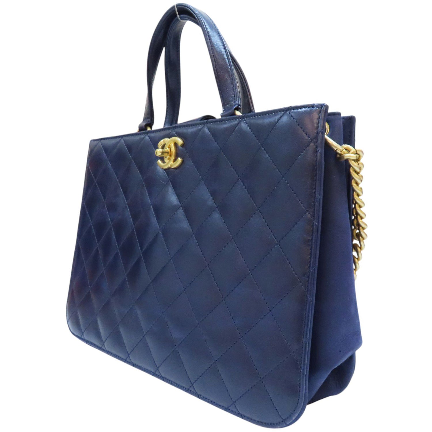 Chanel Matelasse Coco Mark Shoulder Handbag Calfskin Blue Gold Metal